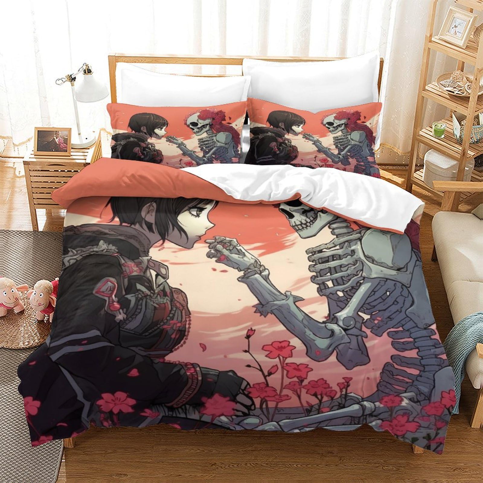 P1S9U7W5Y 3D Printed Sunset Samurai Floral Duvet Cover Set 3pcs Microfiber Samurai Bedding Set King