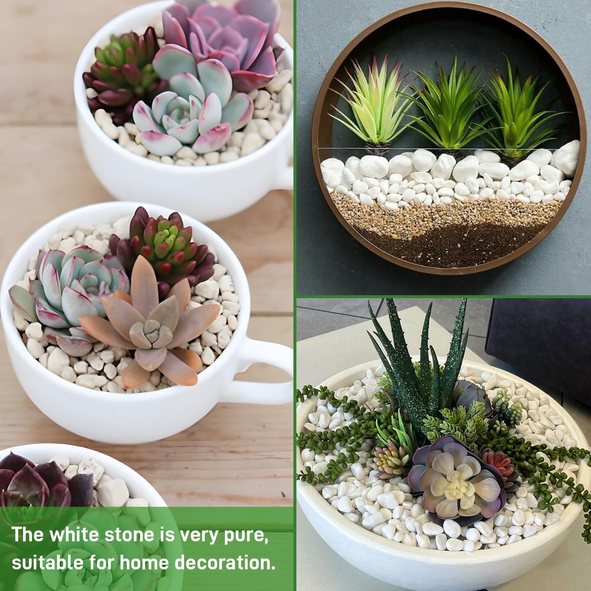 Mulctun Rocas blancas de 2 libras para plantas, piedras blancas de 1/4 a 3/4 pulgadas, piedras decorativas para jarrones, grava de acuario pequeña para peceras, rocas de jardín para plantas en maceta