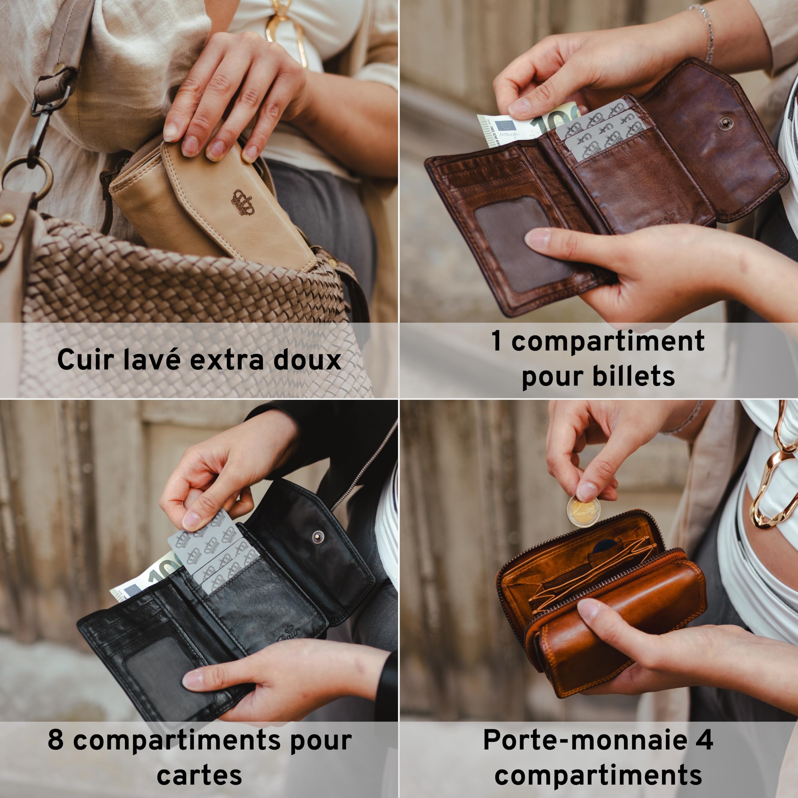 Baur Portefeuille Femme Cuir lavé Extra Doux – Porte-Monnaie Style Used avec RFID – Petit Portefeuille avec Nombreux Compartiments Cartes et Poche à pièces zippée métal (Cognac)