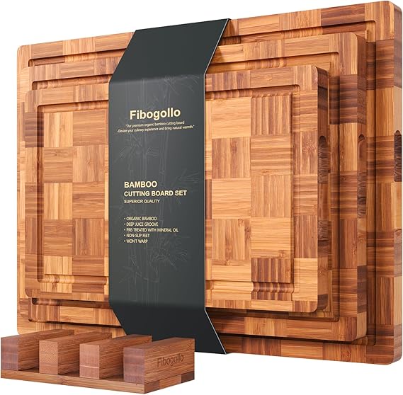 Kikcoin Cutting Board, 3-Piece Extra Large Bamboo Chopping Boards For Kitchen, Heavy Duty Wooden Serving Tray With Juice Groove, Brown - View #5