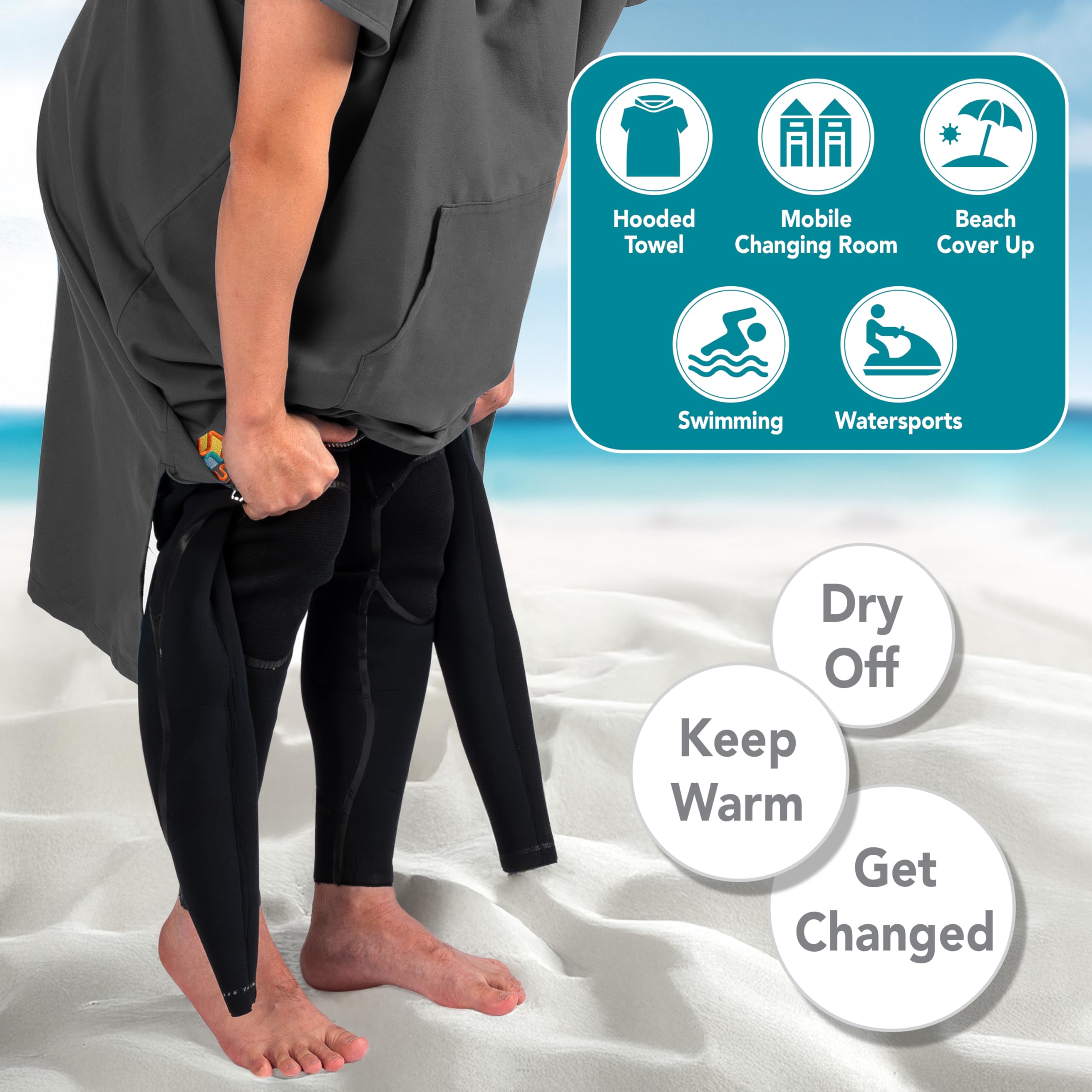 SUN CUBE Poncho de surf con capucha, toalla cambiadora de microfibra de secado rápido con bolsillo para surf, hombres y mujeres