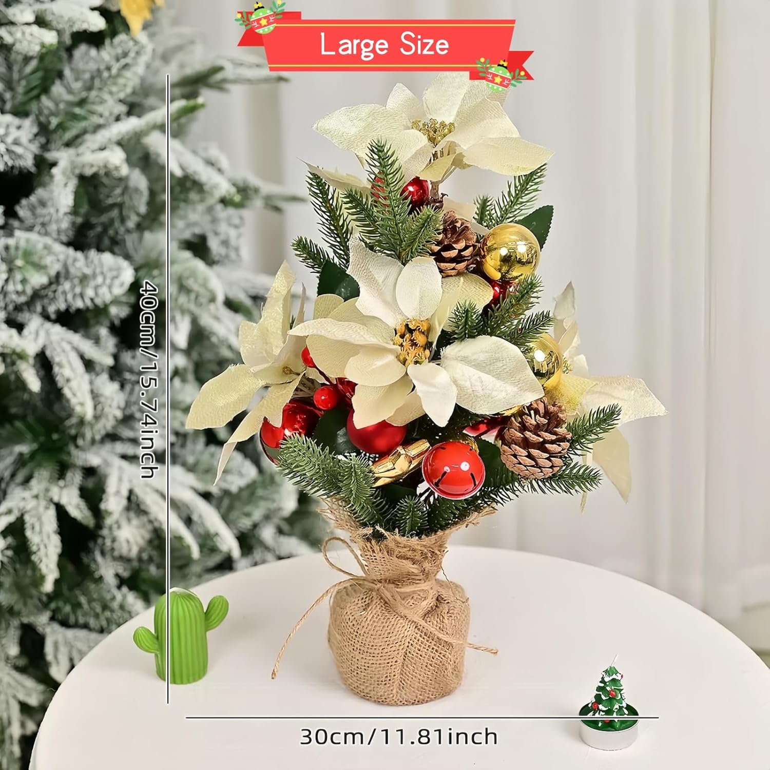 Silver Poinsettias Flowers Bouquet,Large Premier Silk Poinsettia Plant Artificial Flower Pot Centerpiece Table Decoration for Dining Room,Home Office Christmas Party Decoration(God)