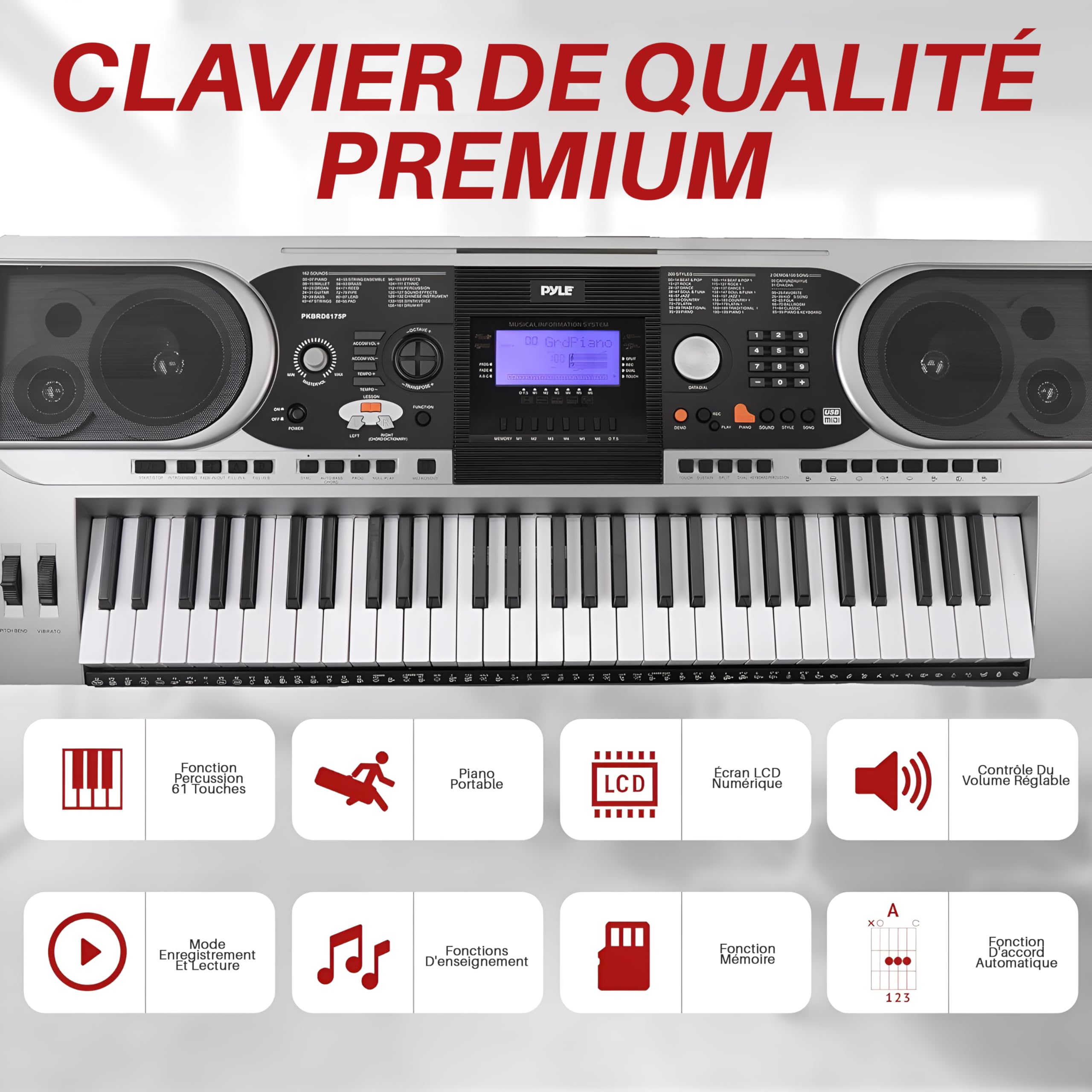 Pyle Piano - Piano Numérique Portable 61 Touches 2-en-1 pour Jouer et Chanter avec Pédale de Sustain- Casque-Housse Résistante aux Intempéries- Tabouret et Support de Clavier