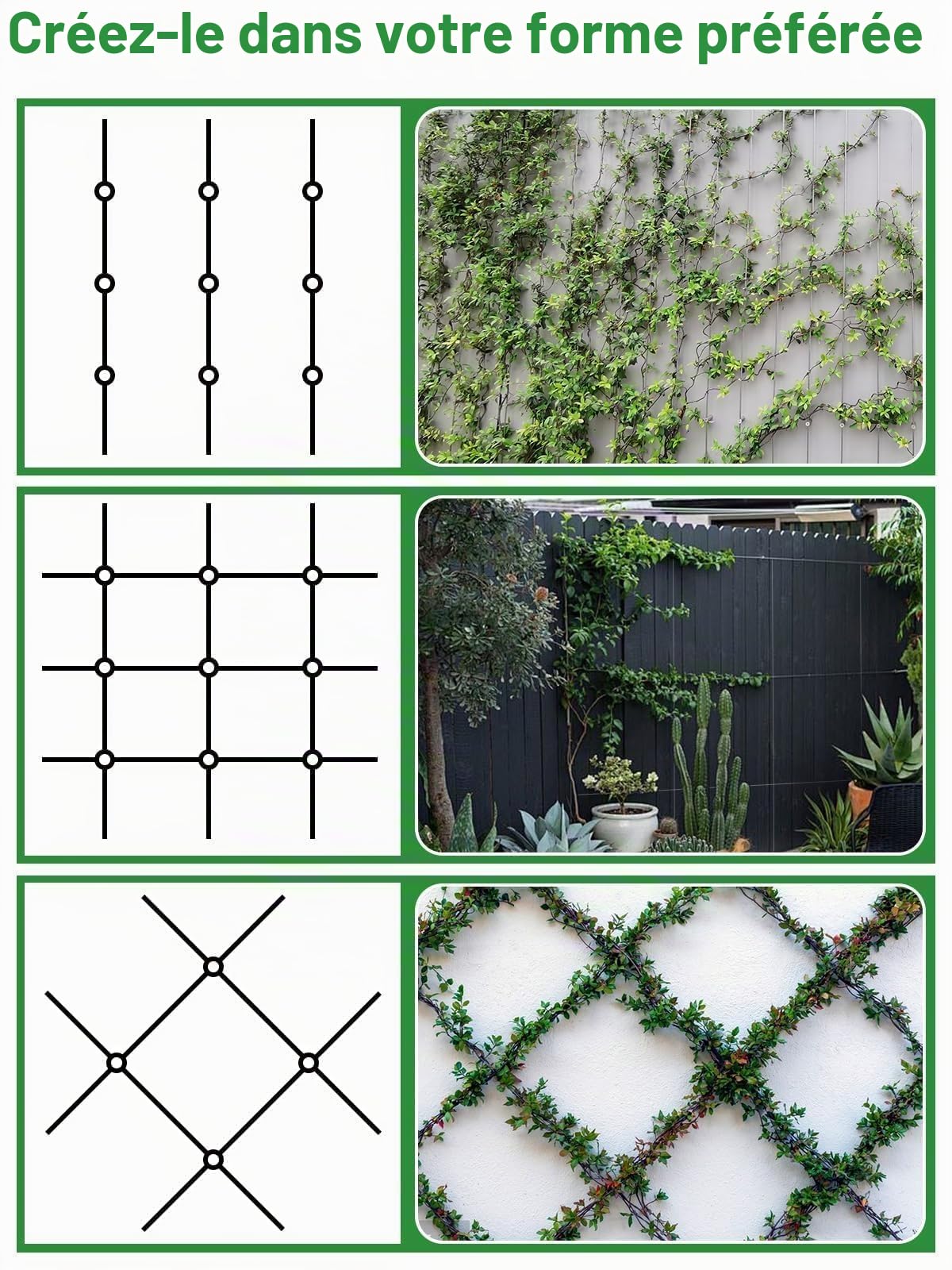 Kalolary 30 M Inoxydable Robuste Métalliques pour Plantes Grimpantes | Kit Treillage Fil d'Acier Kit Système Treillage Mural Câbles Acier avec Brides Fixation Croisées Plant Grimpantes Vignes