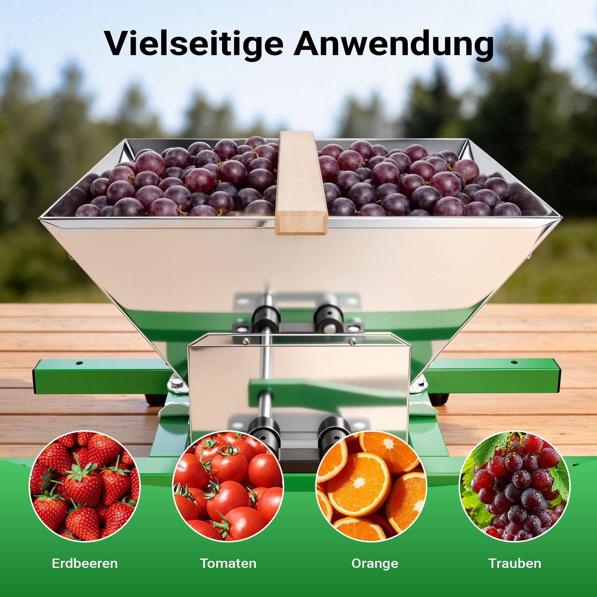 Wiltec Molino de frutas con tolva de 7 l, molinillo con manivela, triturador de frutos blandos como uvas y baya