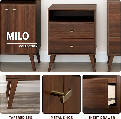 Miniatura 10 de Prepac Milo - Mesita de noche con 2 cajones, cabecero de panel plano tamaño King, color gris deriva