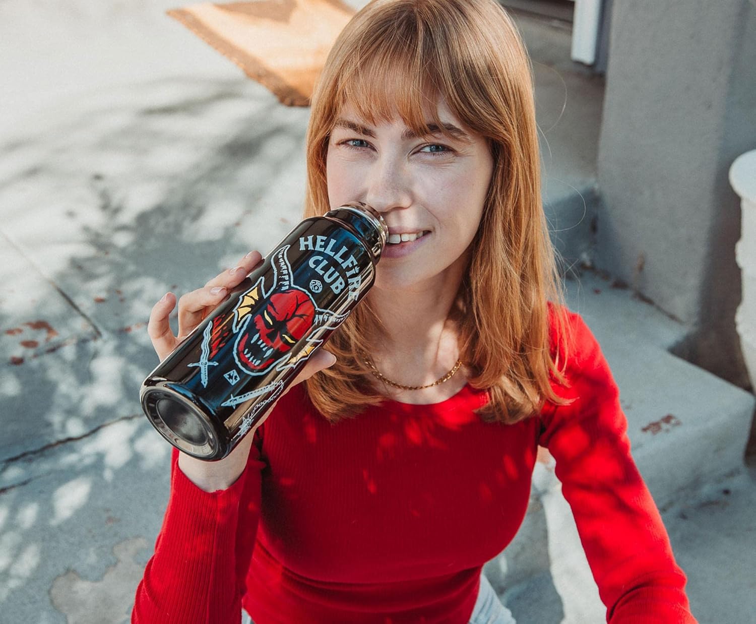 Toynk Stranger Things Hellfire Club Stainless Steel Water Bottle With Strap | Double-Walled Metal Sports Jug | Holds 27 Ounces