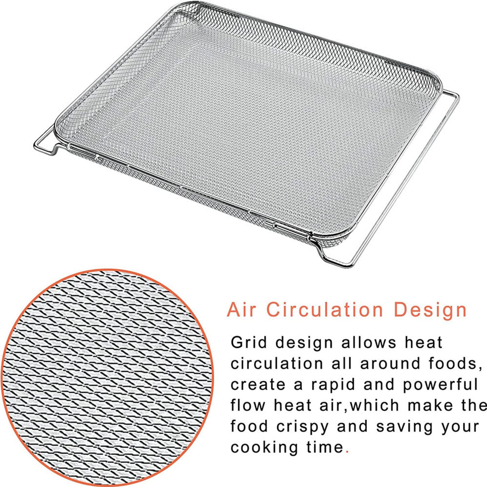 LIANXUE Stainless Steel Grill Basket Non-Stick Mesh Baking Net Air Fryer Tray Wire Rack Oven Replacement Accessories Rustproof Stainless Steel