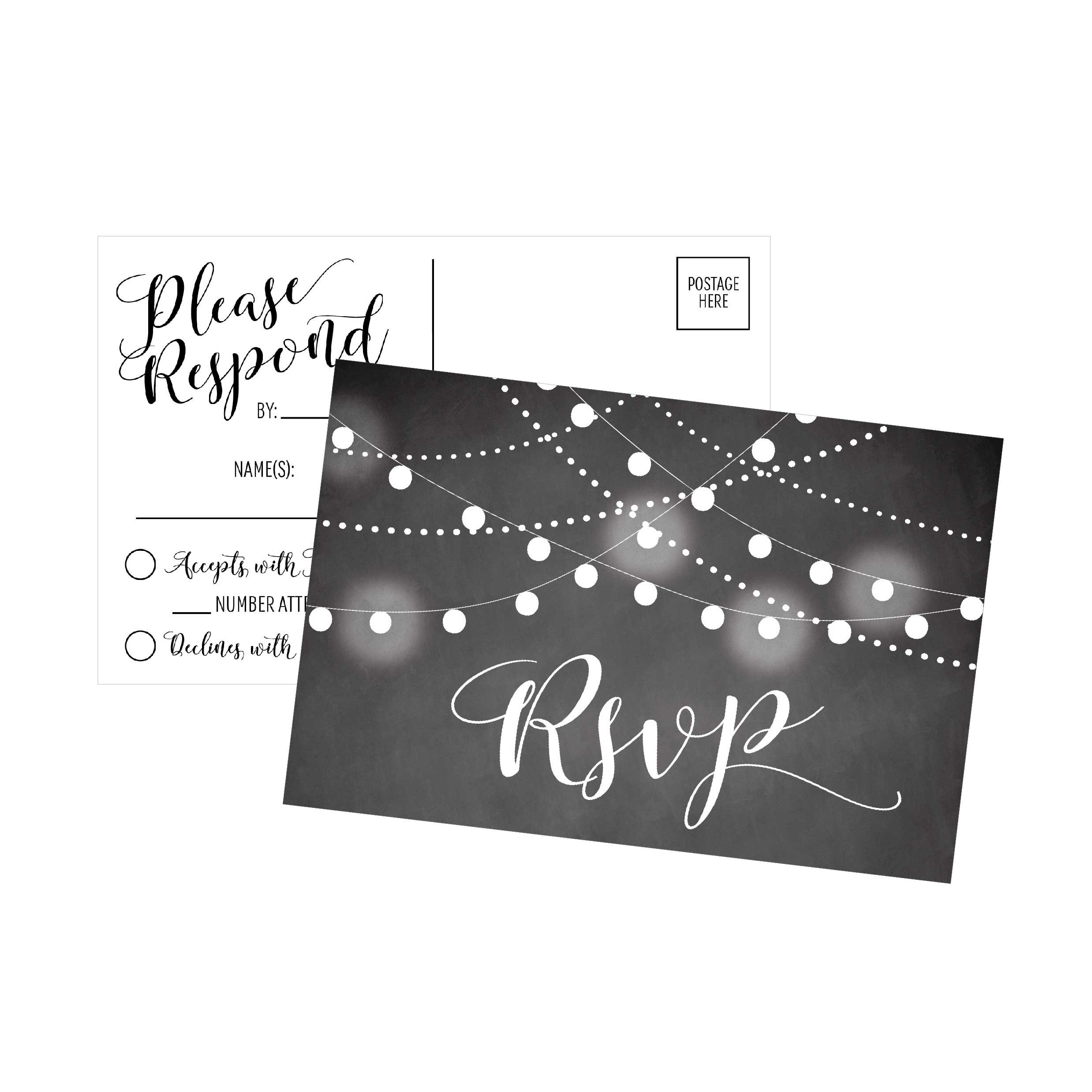 50 Blank Chalkboard RSVP Cards, RSVP Postcards No Envelopes Needed, Response Card, RSVP Reply, RSVP kit for Wedding, Rehearsal, Baby Bridal Shower, Birthday, Plain Bachelorette Party Invitations