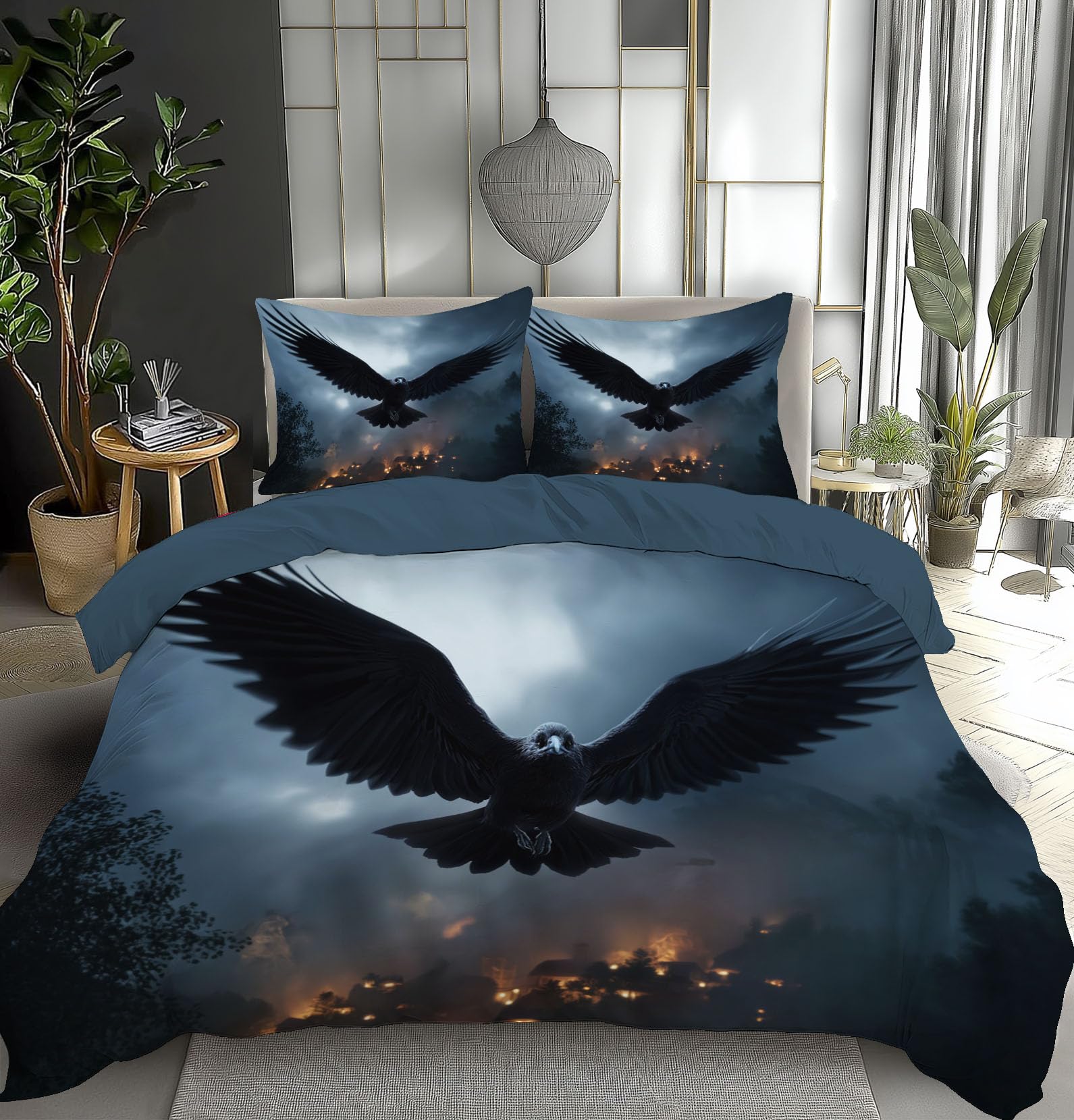 Parure de lit ciel corbeau 200x200 pour une chambre style gothique chic