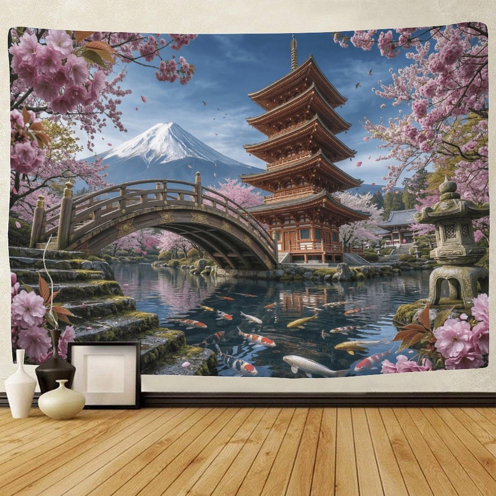 GPMNBCXZK Japanese Mount Fuji 3D Printed Wall Hanging Pagoda Bedroom Dorm Living Room Home Tapestry Decoration 130cmx150cm