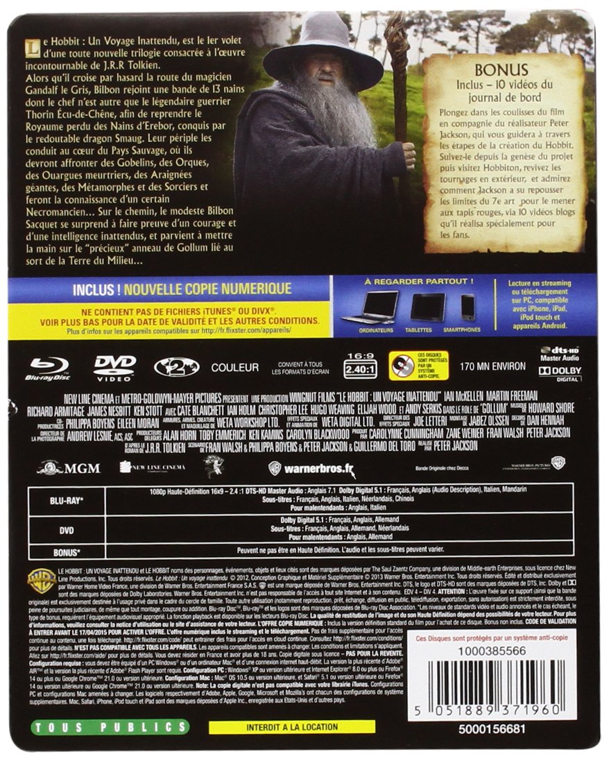 Image secondaire de Le Hobbit : Un Voyage inattendu [Ultimate Edition-Blu-Ray + DVD + Copie Digitale-SteelBook Gandalf]