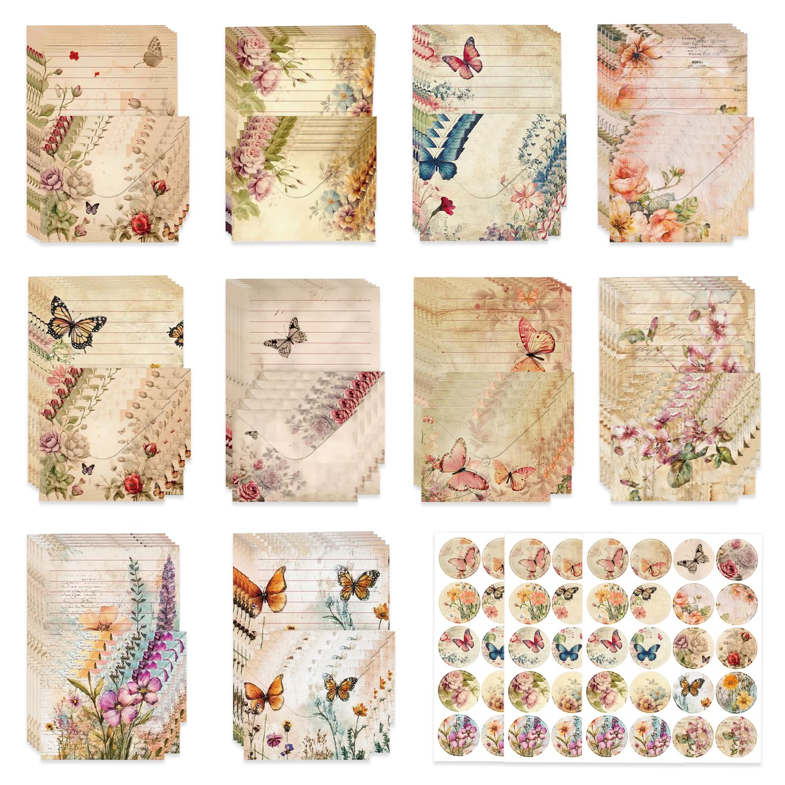 Inodiref 160 PCS Writing Stationery Paper Set with Envelopes, Letter Writing Paper and Envelopes Set, Floral Lovely Letter Paper Lined Vintage Papers for Writing Letters Thanksgiving Invitation — image 1