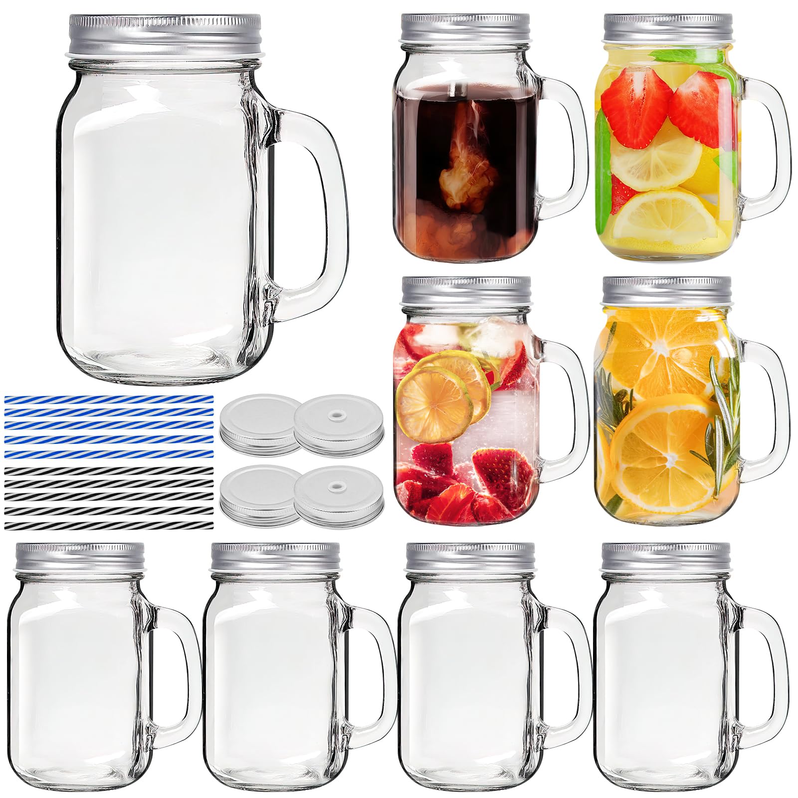 Blue Mason Jars Pint Vintage Country Hearth Mason Jar Drinking Mug 32oz -  Clear Glass With Handle, Anchor Glass Country Hearth Glassware