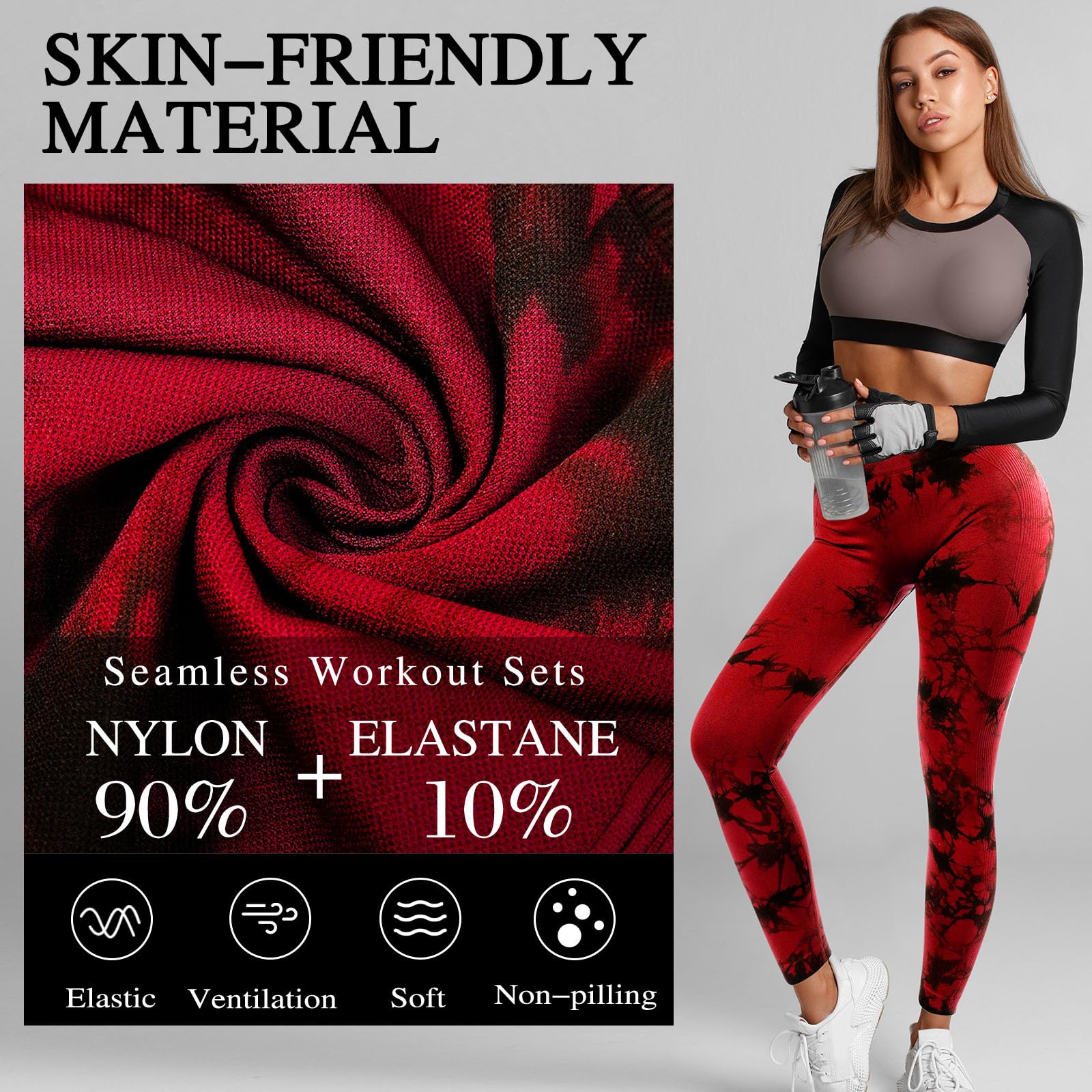 4 leggings da allenamento da donna, a vita alta, senza cuciture, per sollevamento dei glutei, collant a compressione