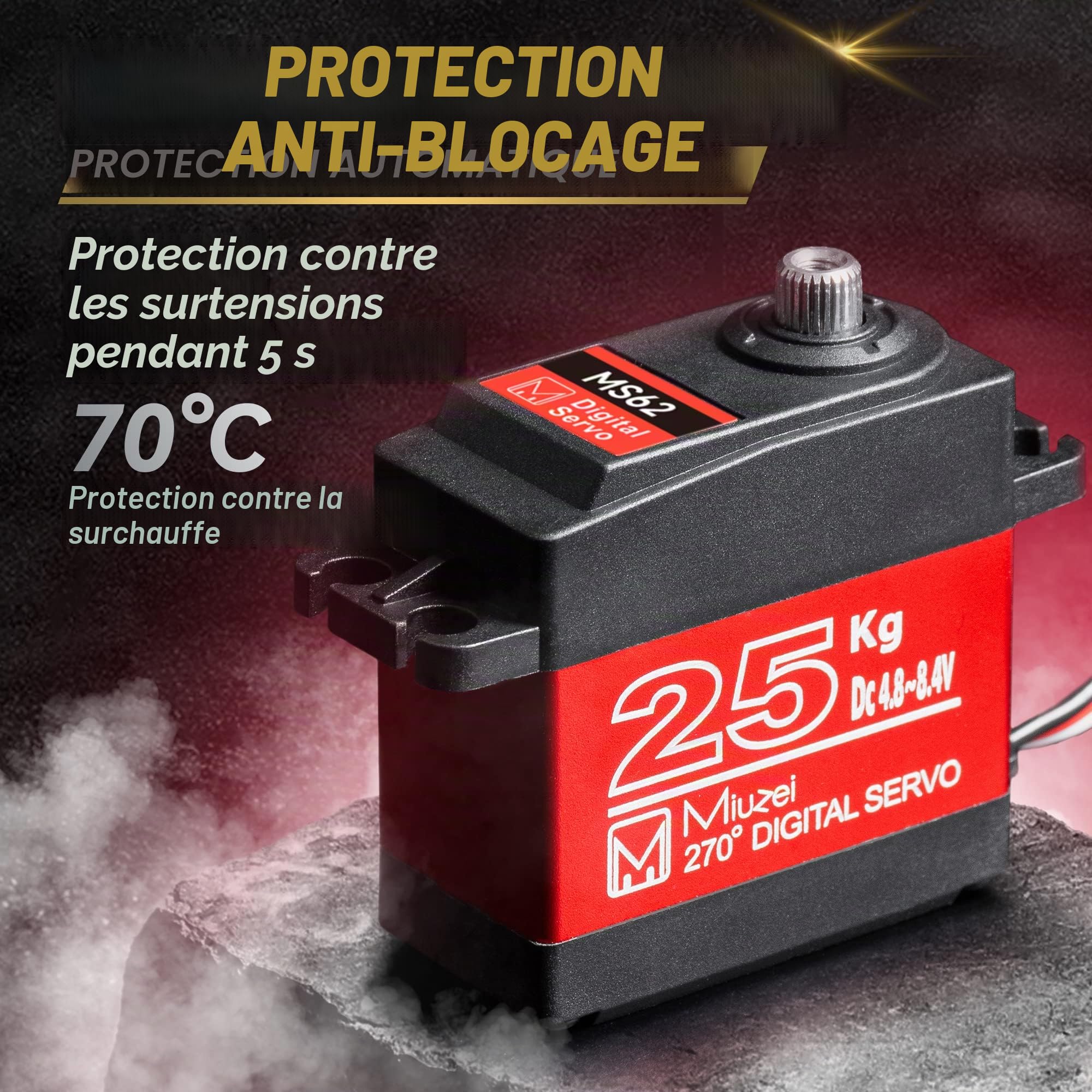 Miuzei Servo numérique 25 kg Servo de direction étanche à haute torque engrenage métallique 270 ° Servo+moteur pour mini RC voiture 1/8 1/10 1/12 bateau avec corne 25T câble servo vis