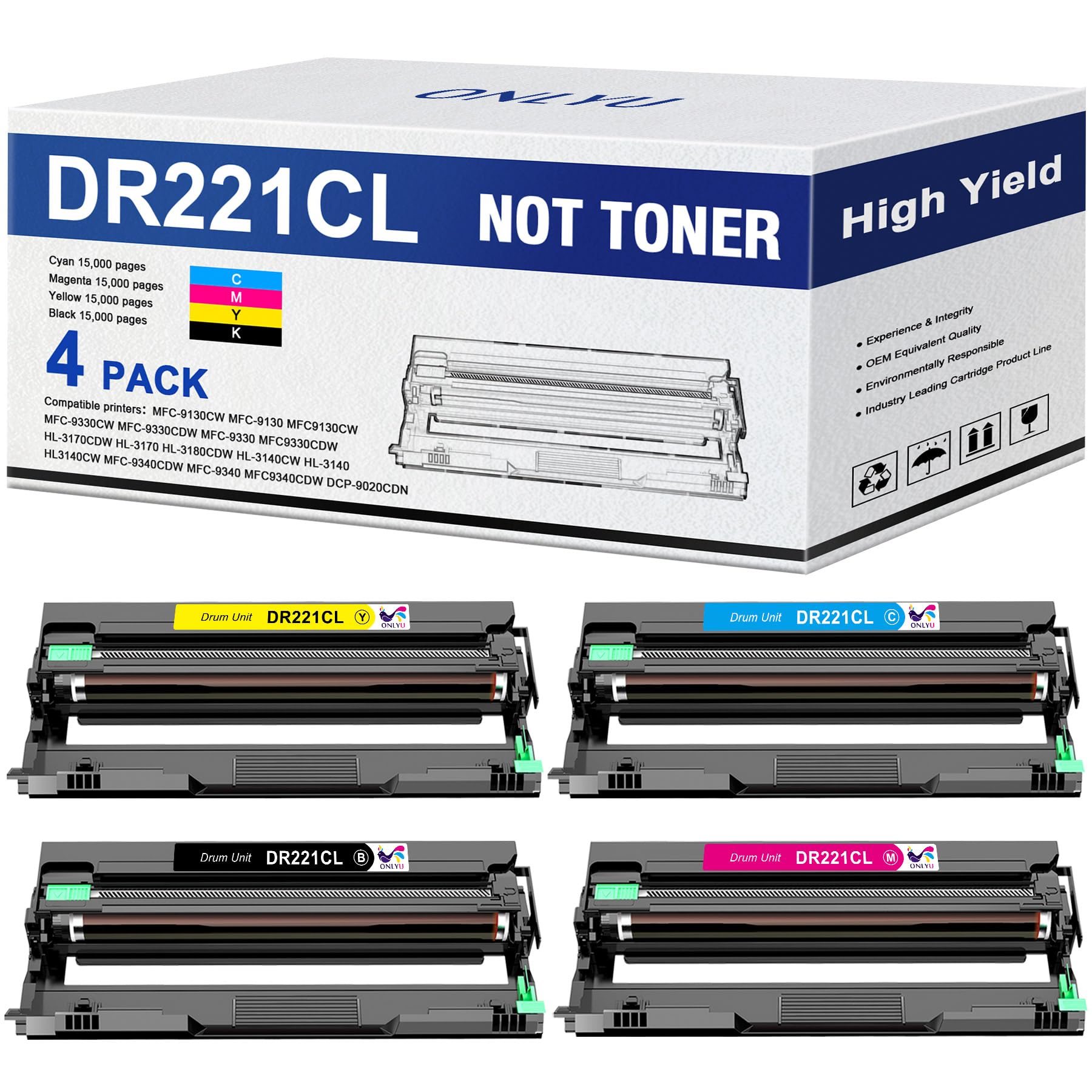 ONLYU Compatible DR221 Drum Unit (NOT Toner) Replacement for Brother DR221CL DR-221CL DR221 DR 221 CL for Brother MFC-9130CW MFC-9330CW HL-3170CDW HL-