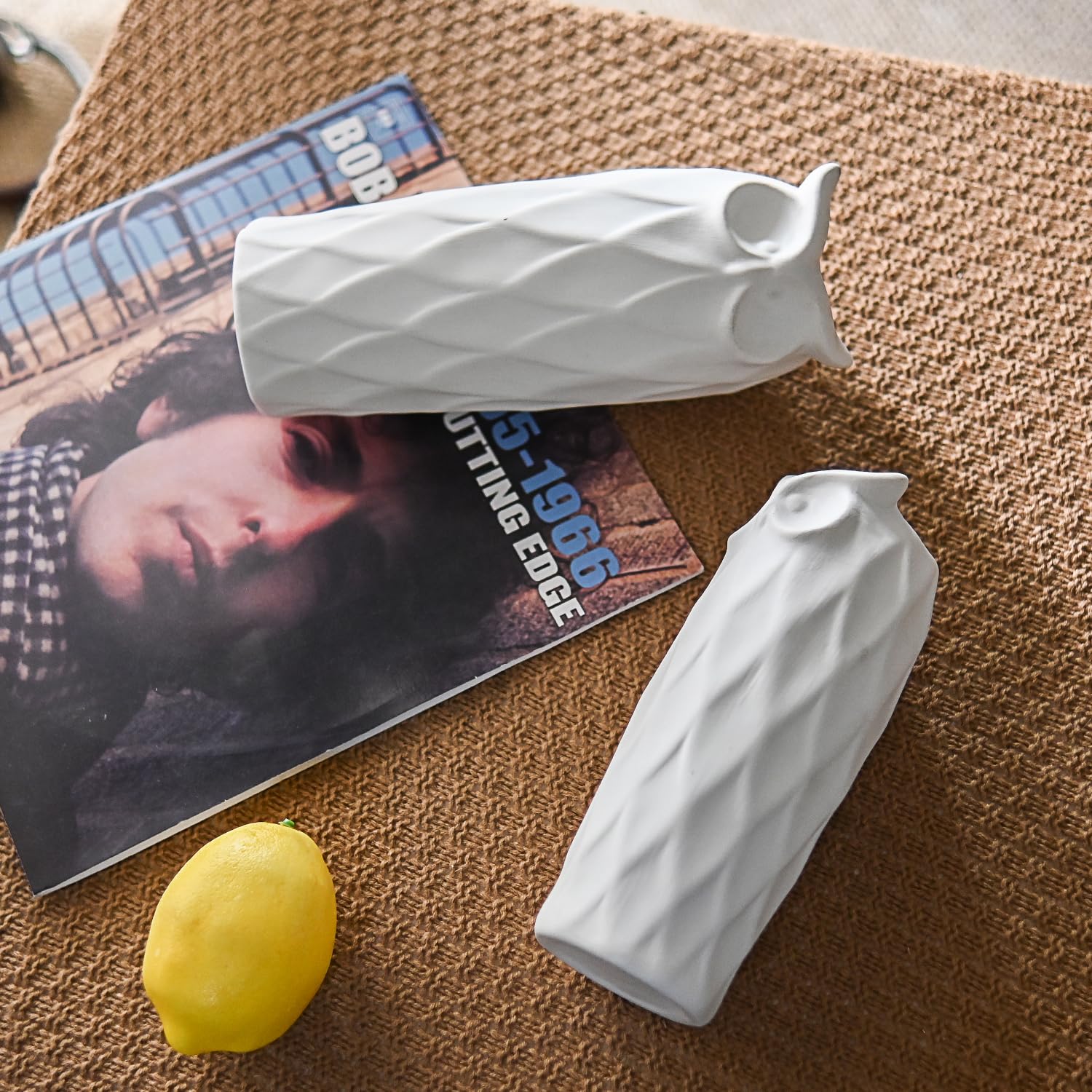 Set di 2 vasi in ceramica a forma di gufo, per soggiorno, camera da letto, 24 cm e 21 cm, moderni vasi bianchi per piante di fiori finti per decorazione della casa, ufficio, tavolo, mensola