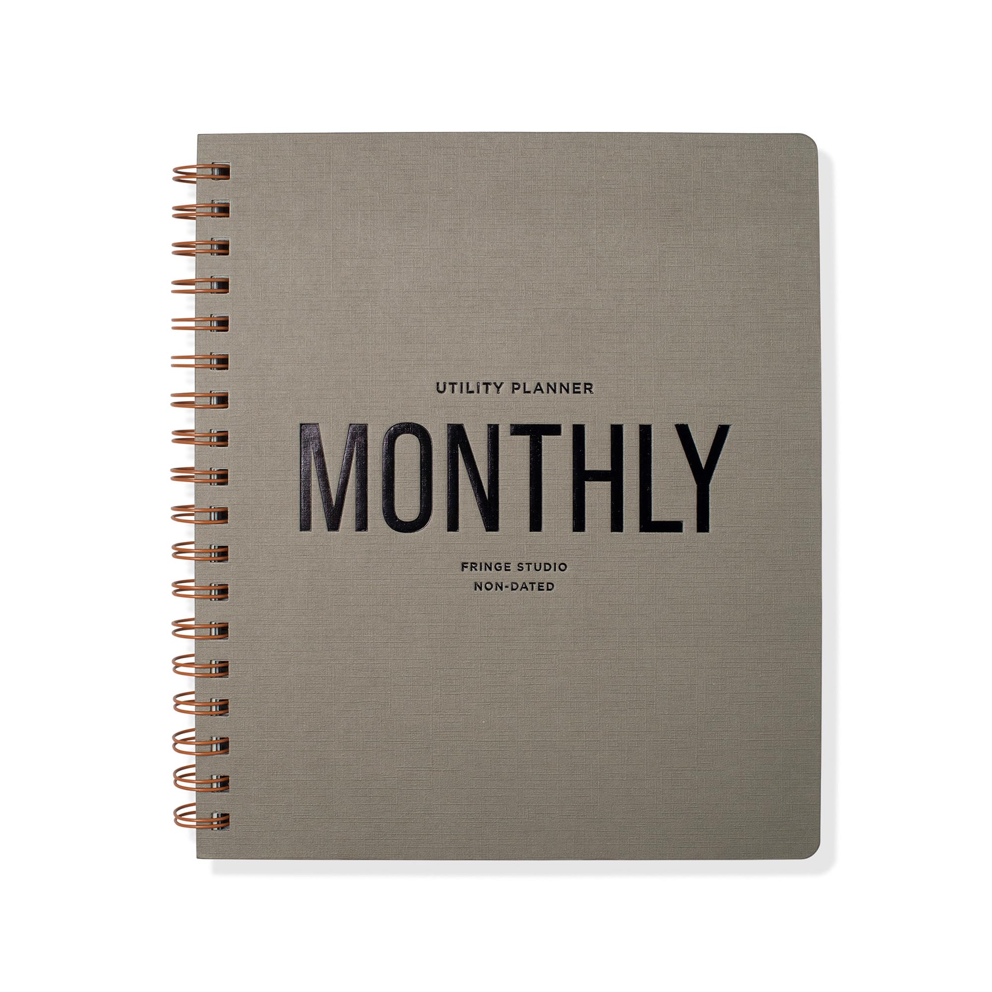 Fringe Studio Paper Cover Non-Dated Monthly Planner with Pocket and Tab Dividers, "UTILITY MONTHLY", Approx. 8"w x 9.5"h, 160 Pages, Utility Collection (879PA003FSC)