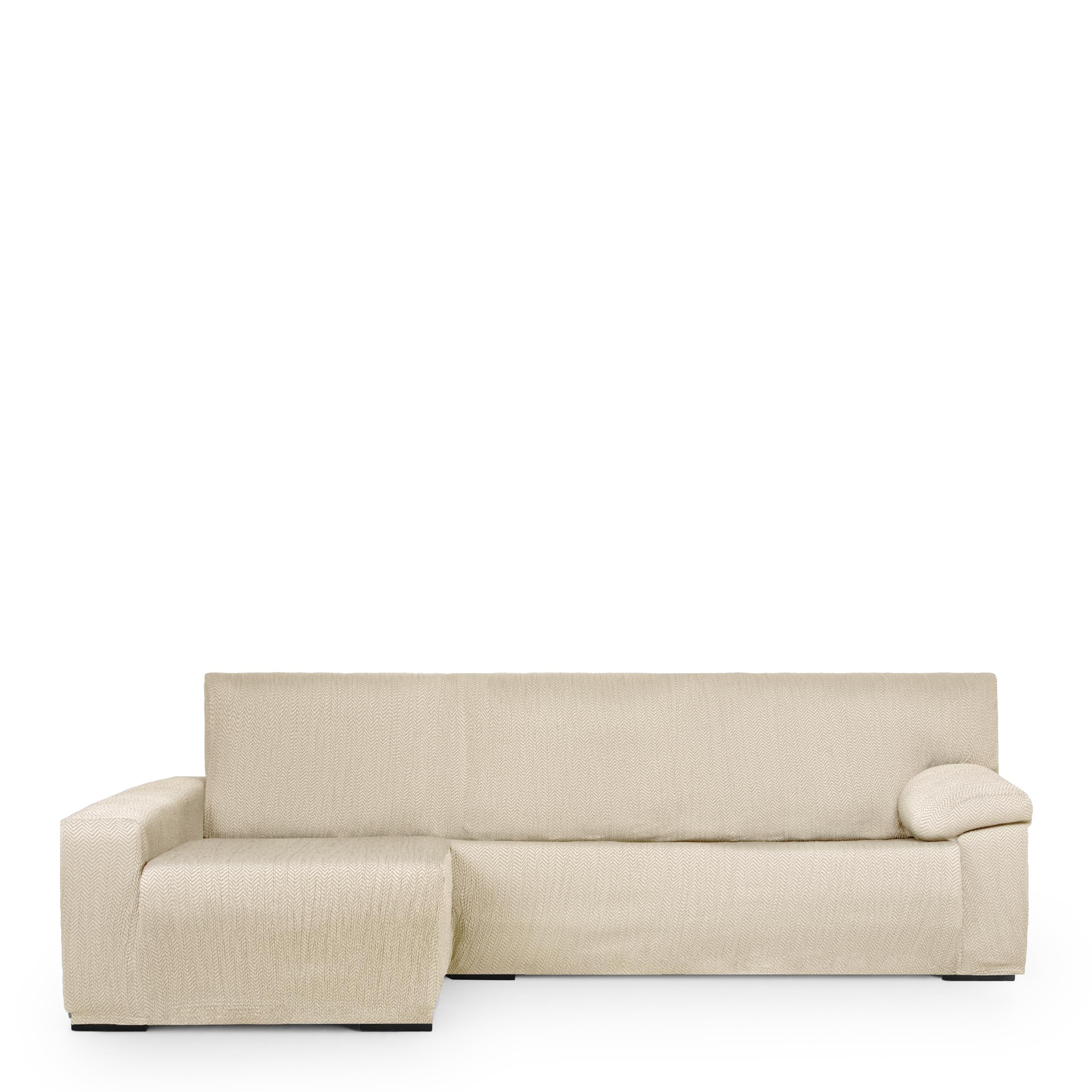 Eysa Light Sofa Cover for Chaise Longue with Long Arm Left Side Front View Ecru
