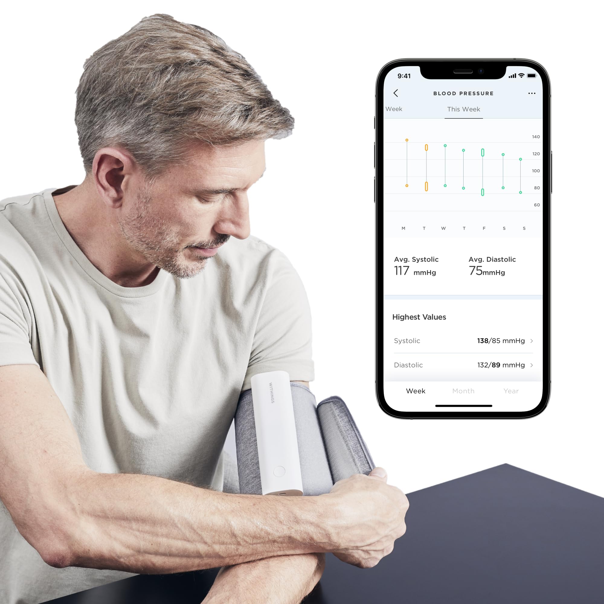 Withings BPM Connect - Tensiomètre Électronique à Bras, Tensiometre Bras, Appareil Pour Mesurer La Tension, Brassard Tensiometre - Synchronisation Wi-Fi et Bluetooth