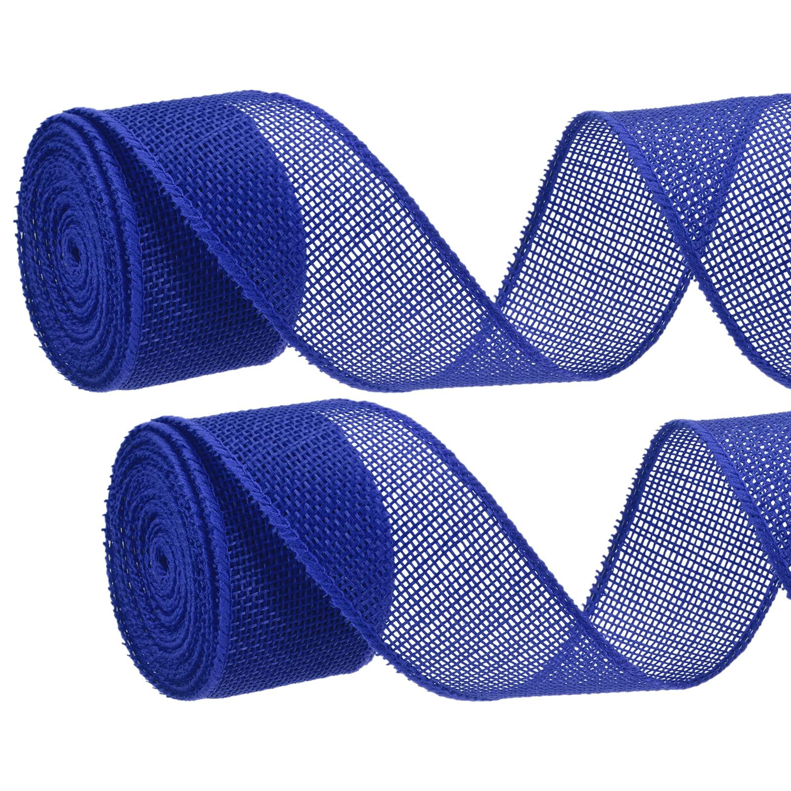PATIKIL 2PCS Burlap Wired Ribbon, (40mm x 5m, Deep Blue), Wired Edge Linen Wired Ribbons, Suit for - Crafts/Wreath/Bow Making/Gift Wrapping/Christmas Tree Decoration
