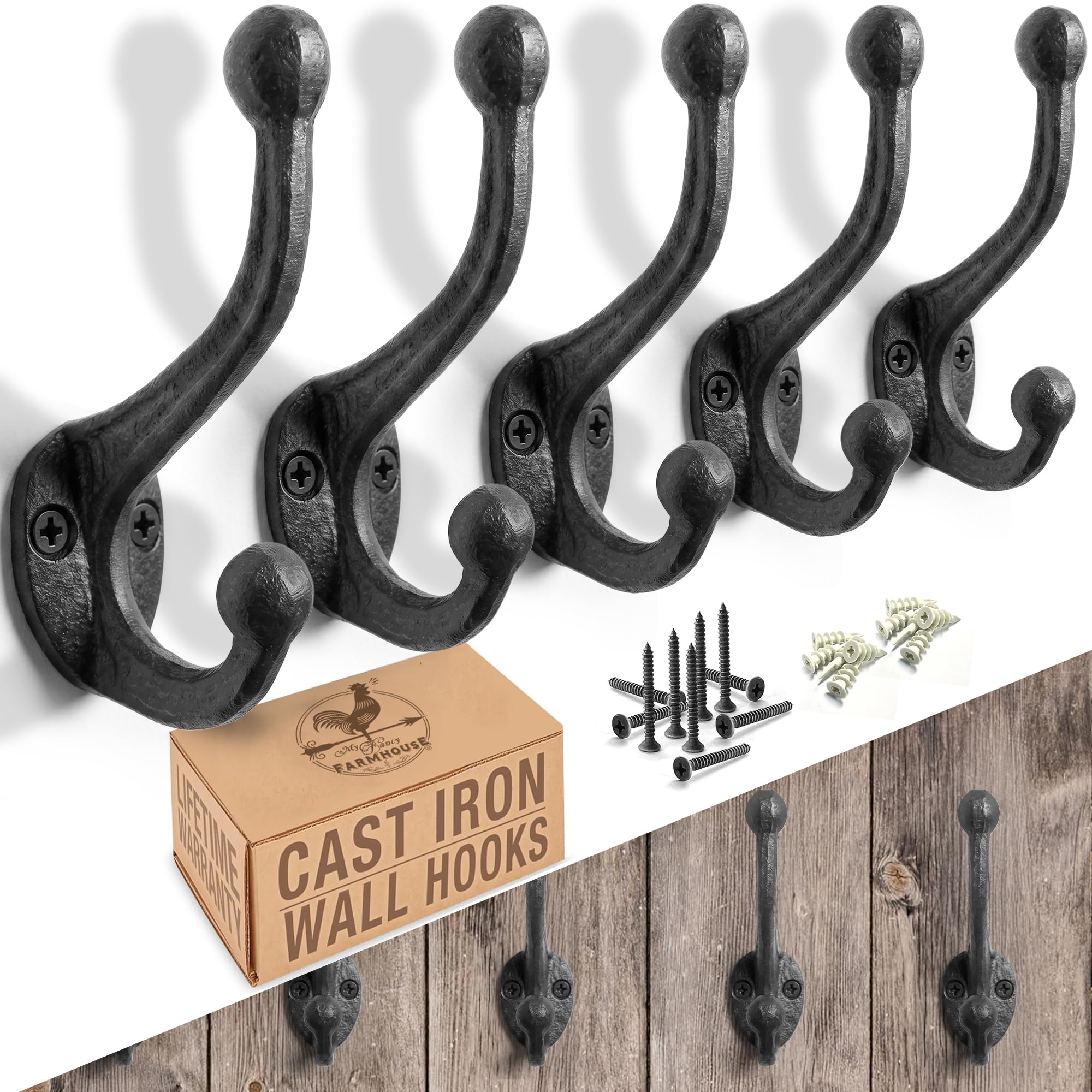 My Fancy Farmhouse Rustic Cast Iron Coat Hooks 5 Pack