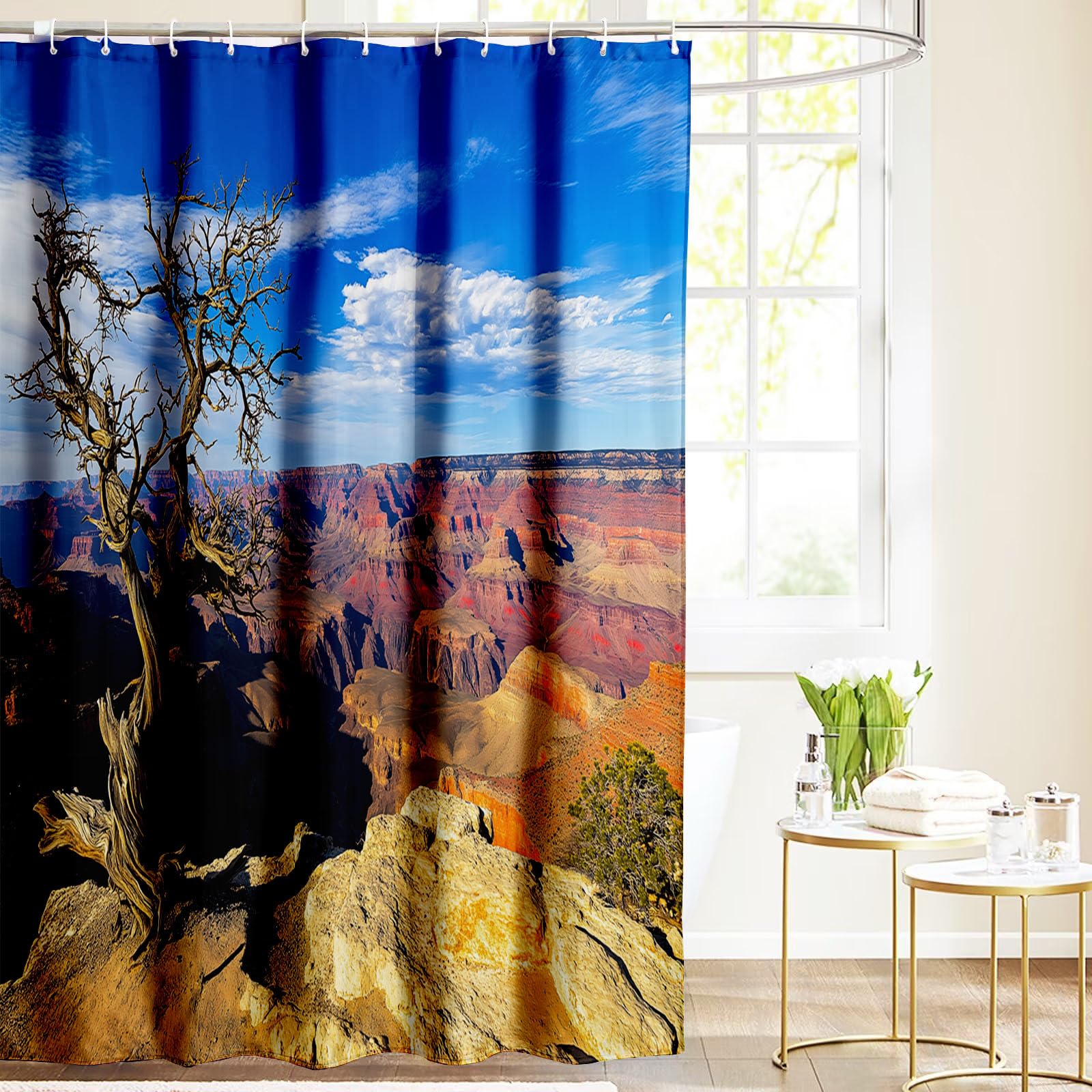 Cortina de Ducha Naturaleza Cañón240x200cm,Roca Lavables Cortina de Baño,Poliéster Textil Impermeable Cortina Ducha para Bañera con 12 Ganchos