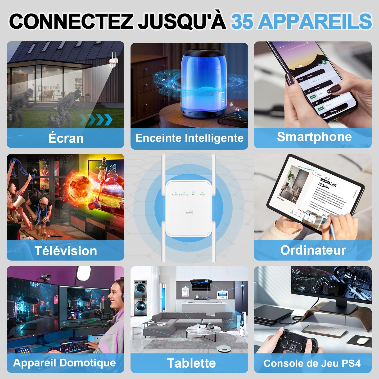 2024 Ripetitore WiFi Potente per Casa, Extender WiFi 300Mbps 2.4GHz con Porta LAN, Amplificatore WiFi Facile da Configurare, Compatibile con Router e Modem