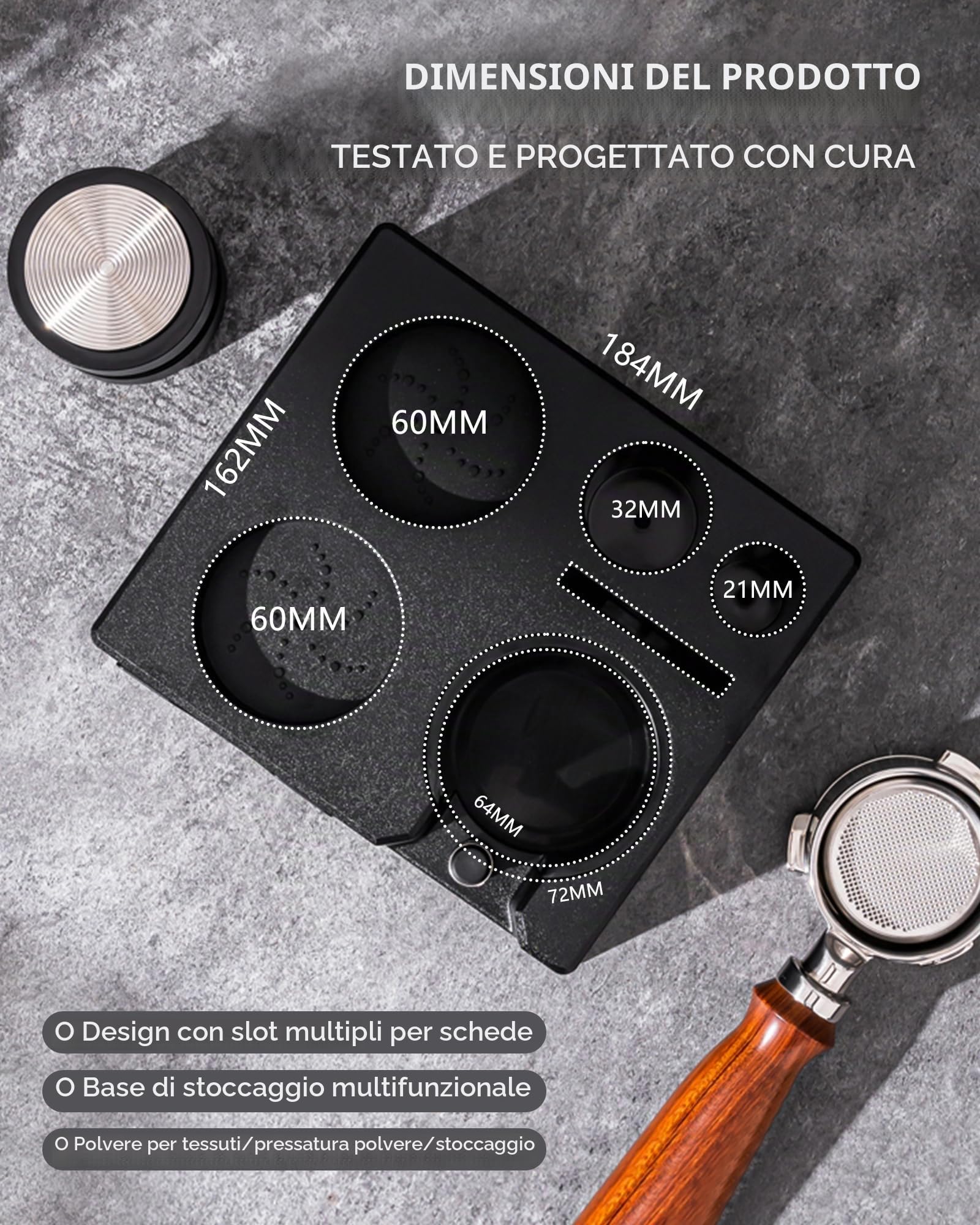 Tamper Station Caffe Espresso Universale(51-58mm), Antiscivolo Supporto per Tamper Caffè, Regolabile Stazione di Manomissione, Tamper Accessori Barista per Riporre Tamper (Esclusi Gli Accessori)