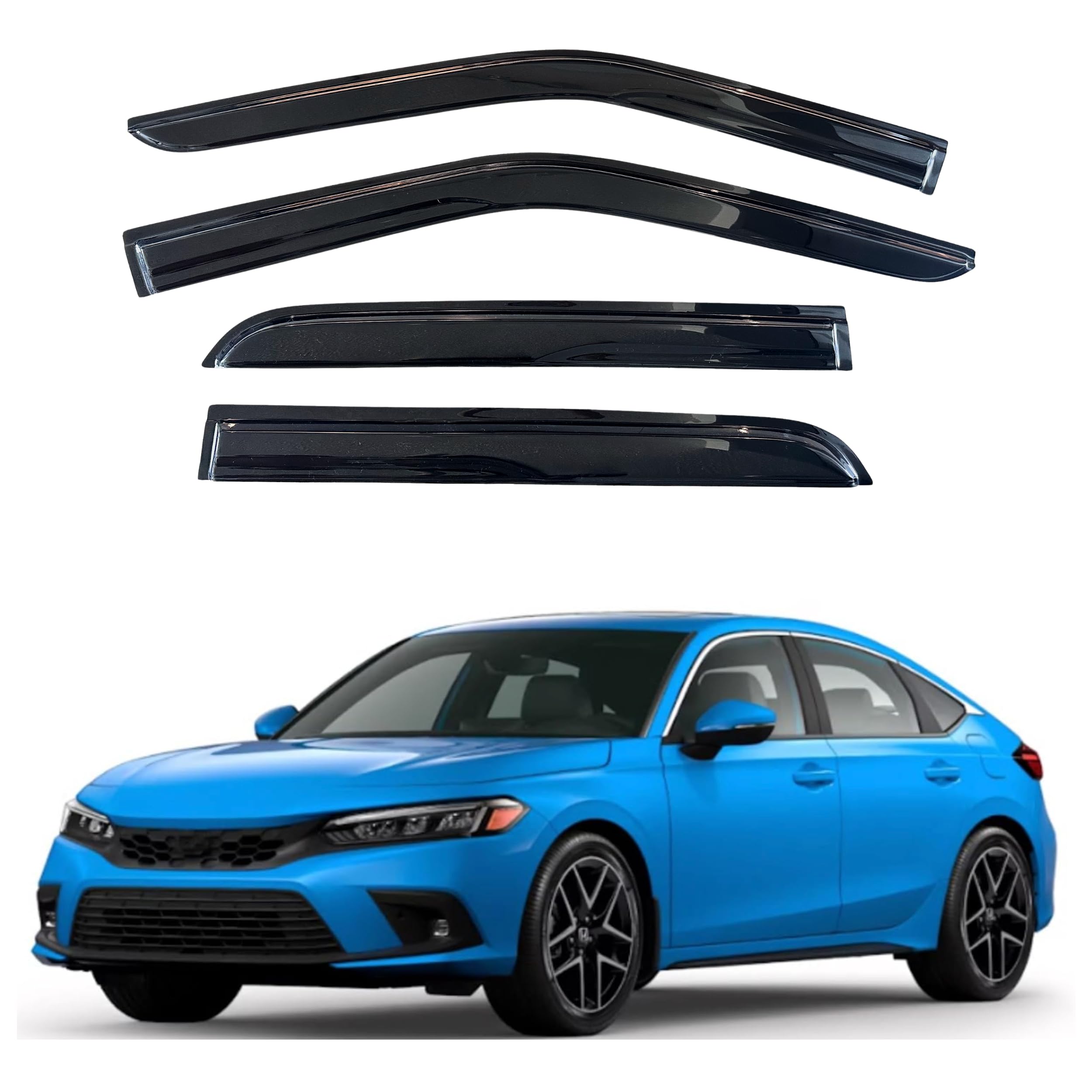 KPY Window Visor Compatible with Honda Civic Hatchback 2022-2025, 4PC Rain Guard Side Window Vent Deflectors Tape-On Mugen Style, 2022 2023 2024 2025