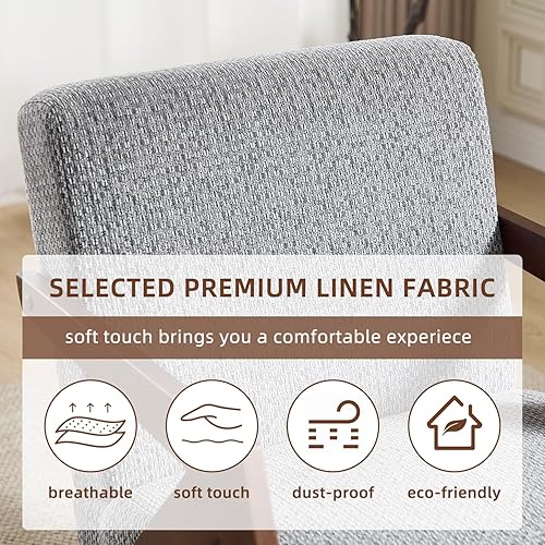 Miniatura 30 de INZOY Silla moderna de mediados de siglo con marco de madera, sillón tapizado con cojín de cintura, silla decorativa para sala de estar, dormitorio,