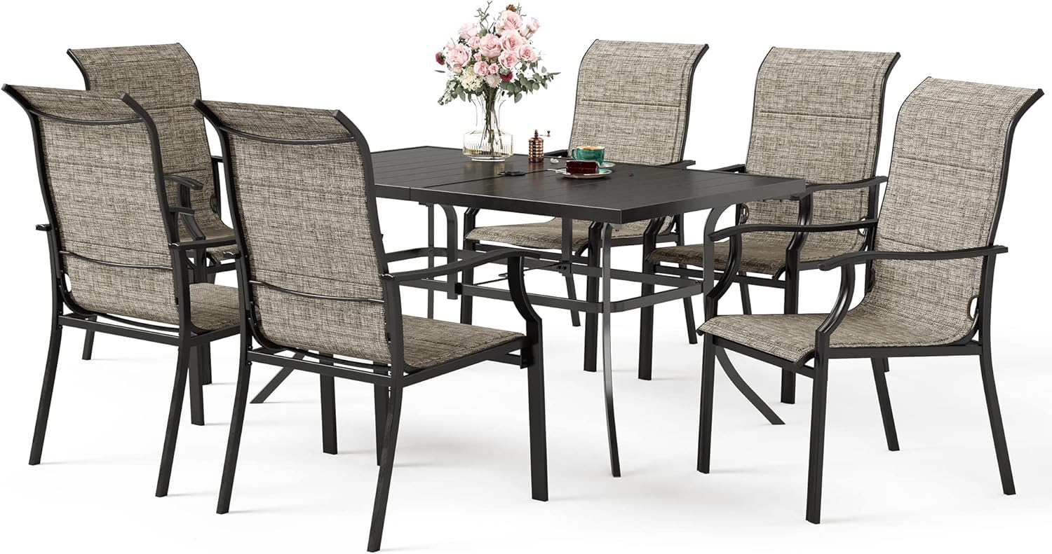 SUNSHINE VALLEY 7 Piece Patio Dining Sets for 6, Outdoor Table and Chairs Set with Patio Dining Table(1.61-2" Hole) and 6 High Back Textilene Patio Dining Chairs, Outdoor Dining Sets for Deck Backyard