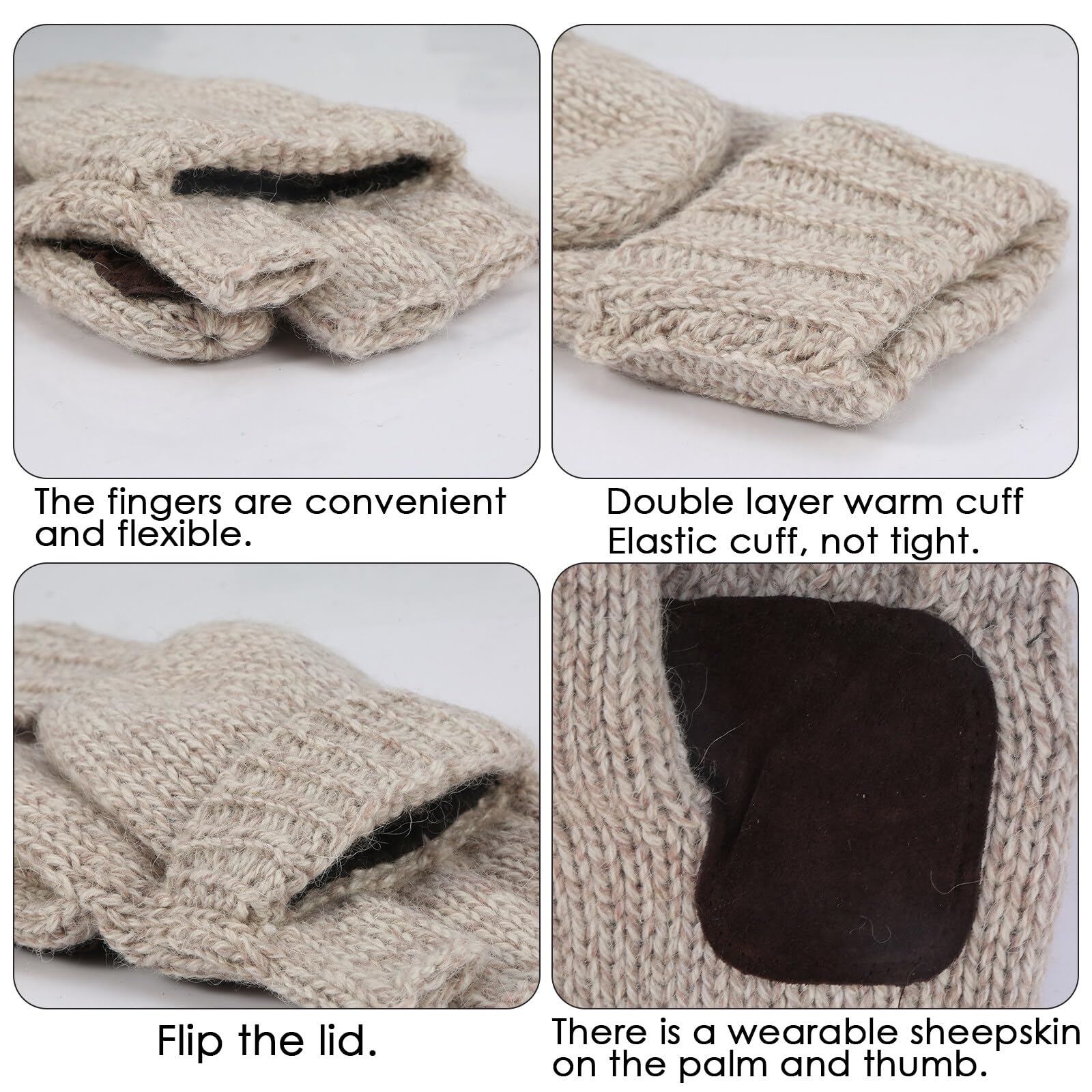 DUHGBNE Winter Gebreide Vingerloze Handschoenen Warmte-isolatie Warme Cabrio Wanten Klep Cover Voor Mannen Vrouwen Latex Kleding Vrouw (Zwart, One Size