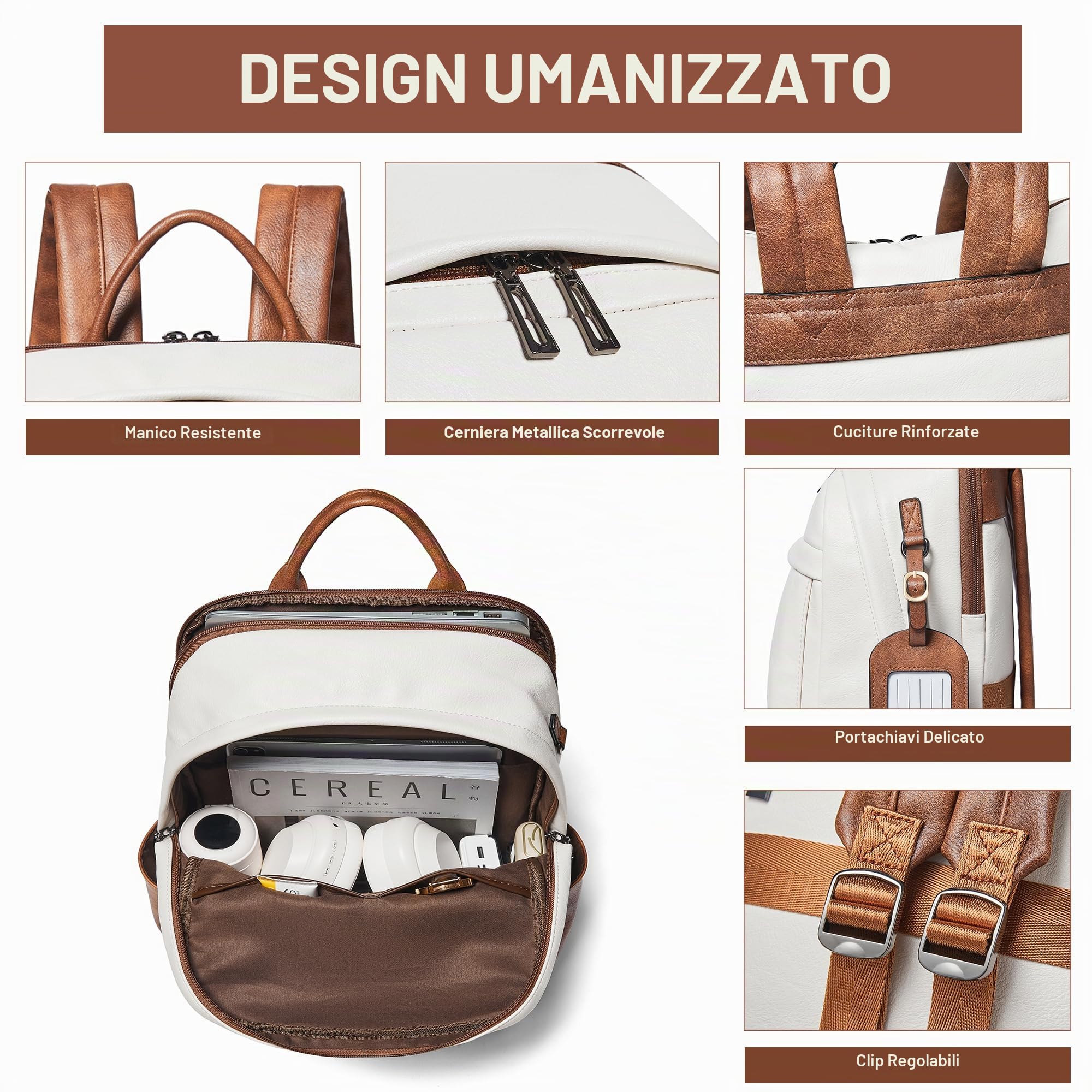 Zaino da donna in pelle, grande zaino alla moda con scomparto per computer portatile, per lavoro, viaggi, università