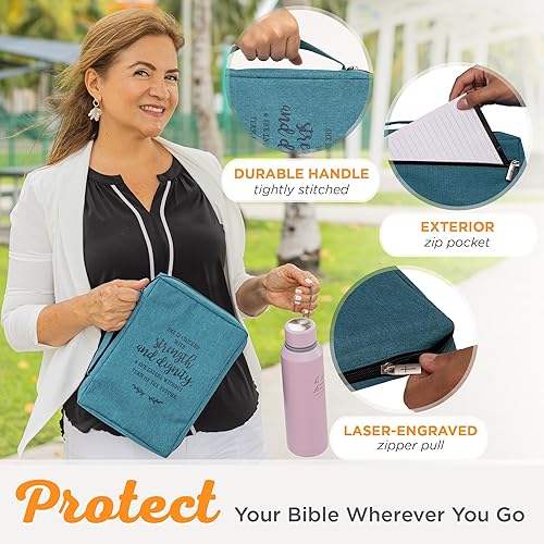 Miniatura 131 de Funda de lona para hombres y mujeres con cremallera para Biblia o libro con asa. Azul marino/Be Still