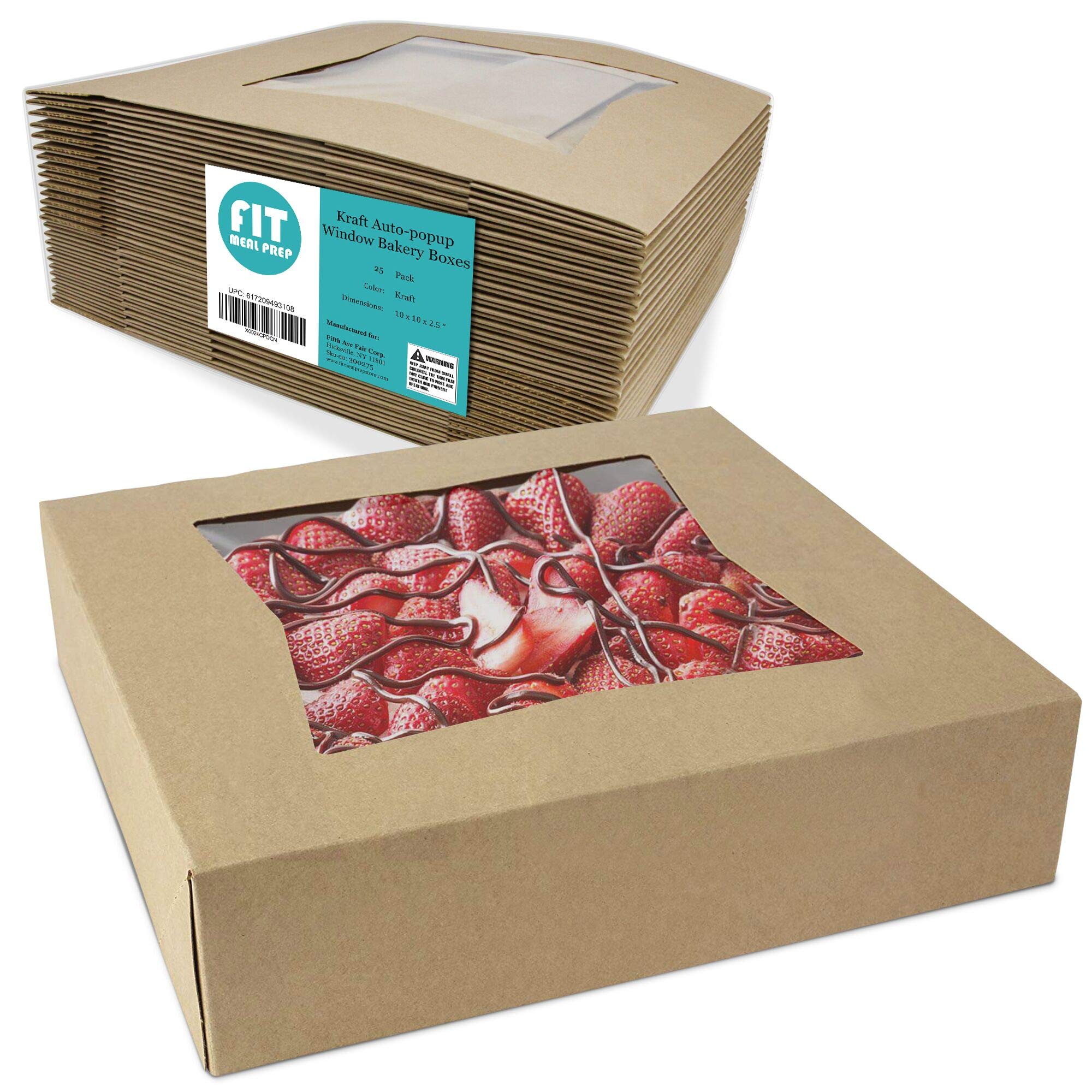 Buy [25 Pack] Kraft Bakery/Pie Box with Window 10x10x2.5 inches Auto