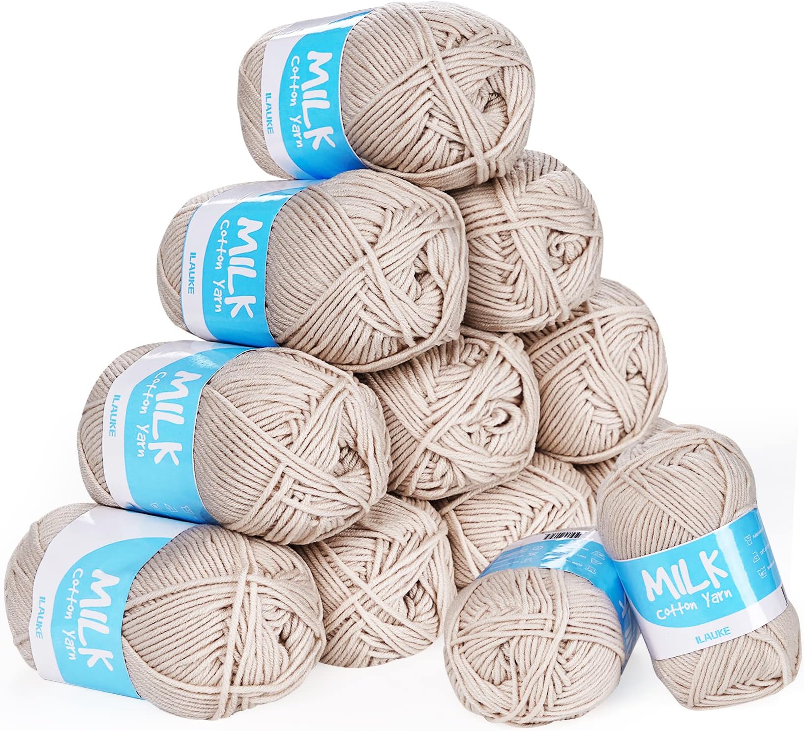ilauke Knitting Wool 12X50g, ilauke Acrylic Crochet Yarn for Knitting, Double Knitting Yarn 1200m Baby Wool Super Soft for Blankets, Baby Clothes Handcrafts (Creamy Latte)