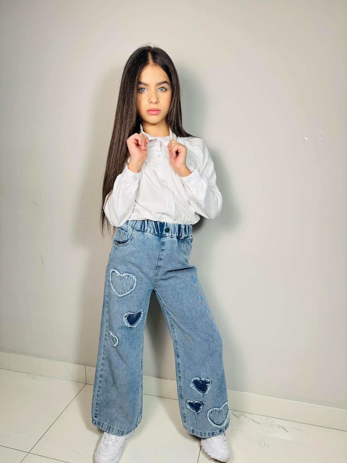 Rolanko Girls Baggy Jeans Distressed Denim Pants Elastic Waist Wide Leg Jeans for Girls Kids Loose Fit 4-14 Years - Image 7