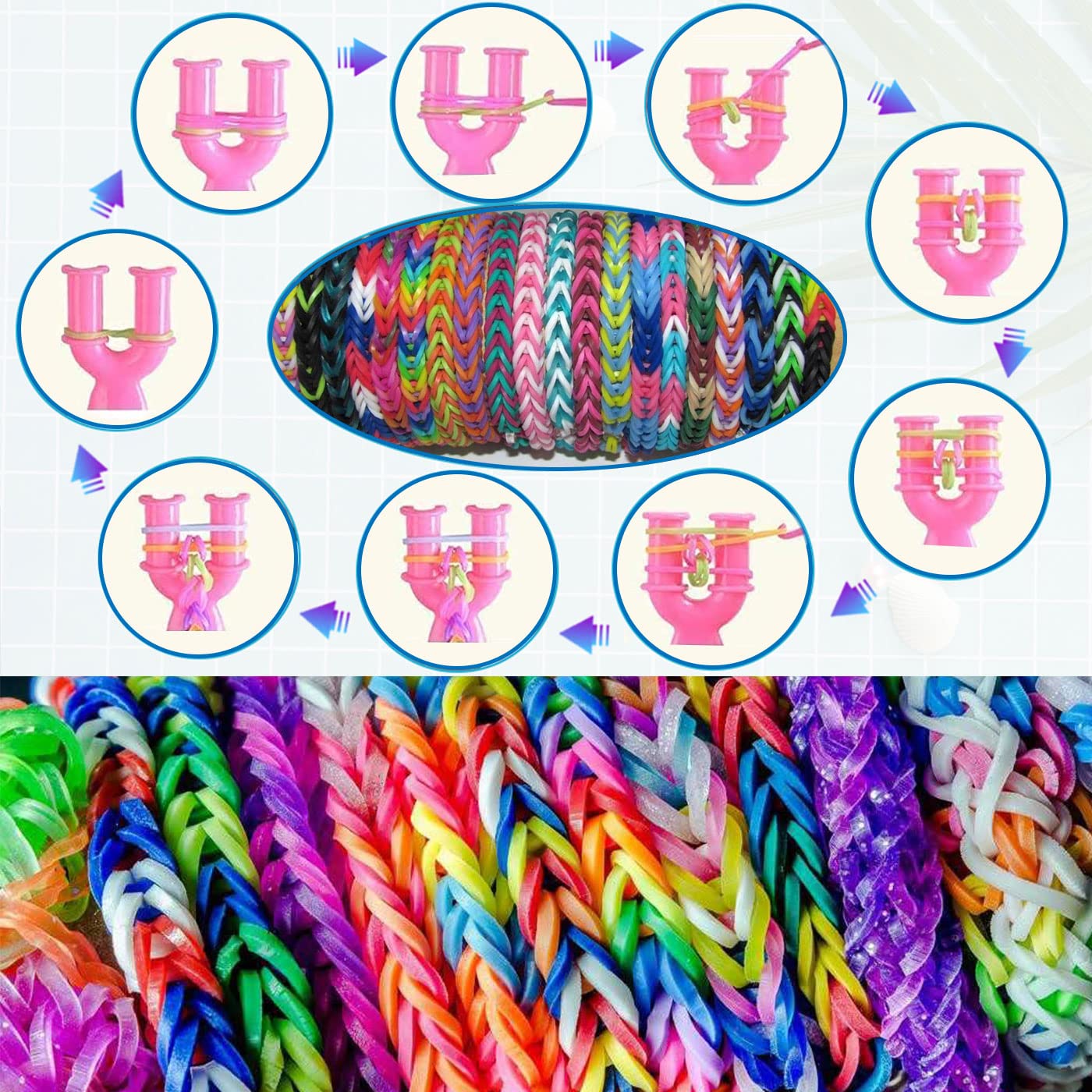 Kit Bracelets Élastiques 4200 Bandes Silicone DIY - Boîte Cœur Avec Accessoires Pour Enfants