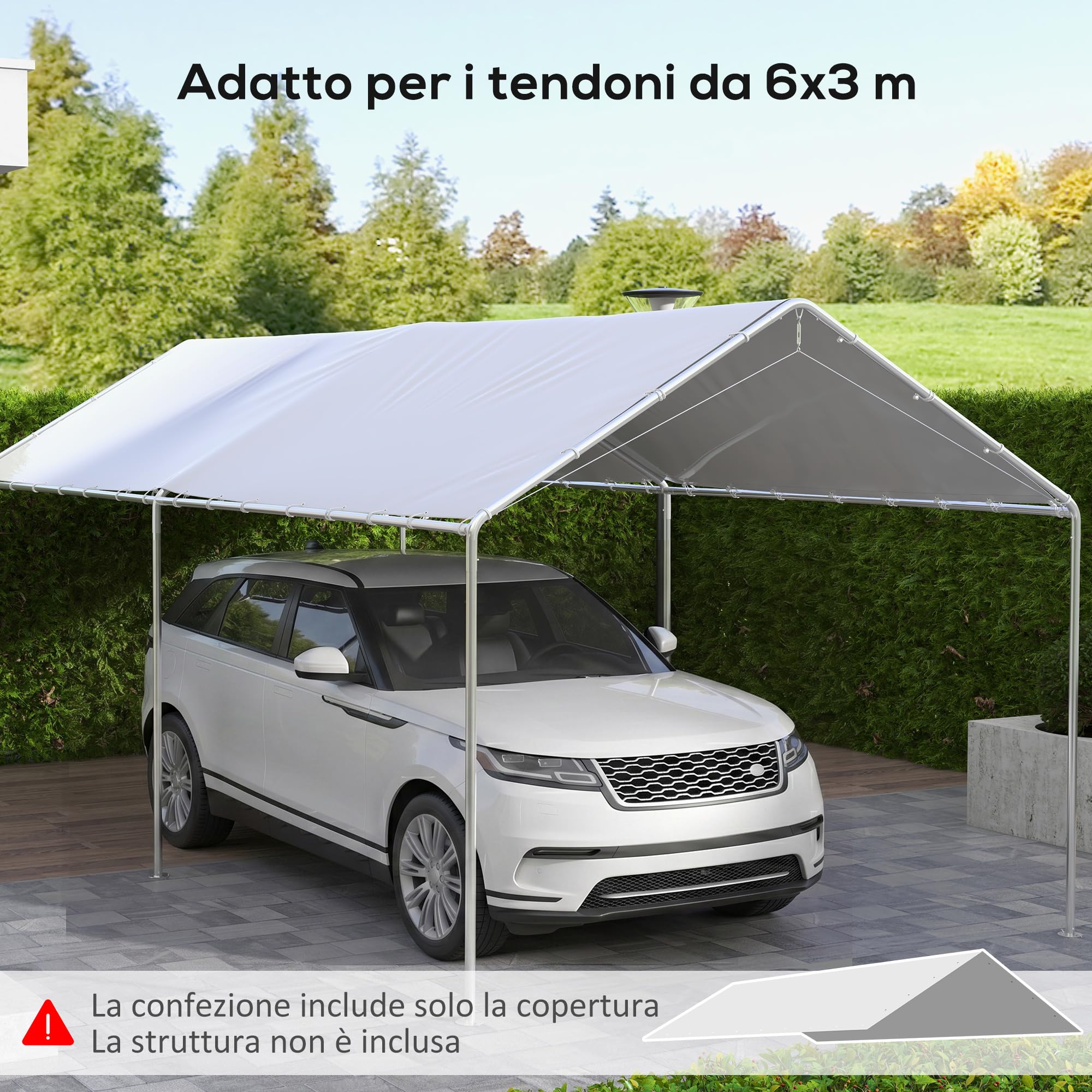 Outsunny Telo di Ricambio 6x3 m Anti-UV per Carport Auto, Copertura in Polietilene, Bianco