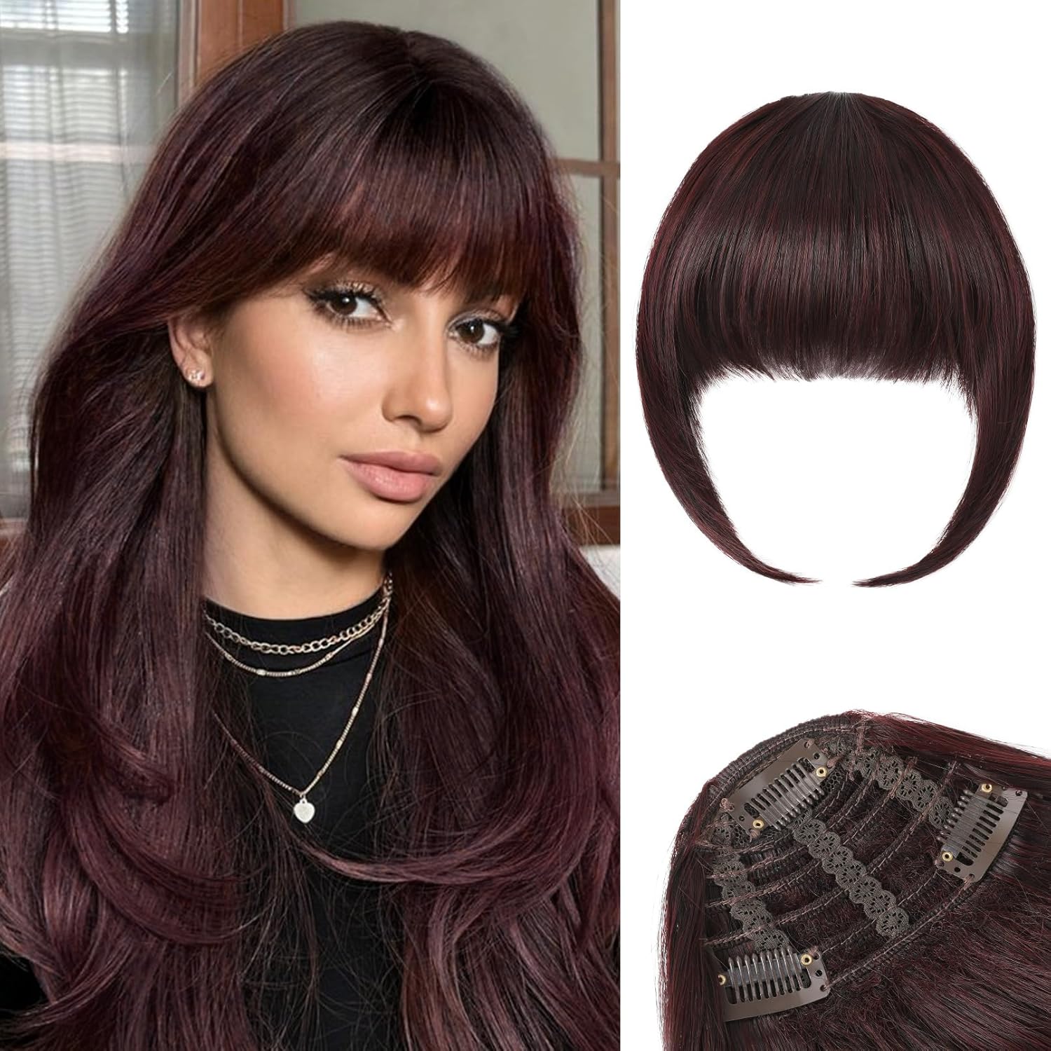 REECHO Clip in Bangs, 3 Secure Clips in Blunt Cut Bangs, Synthetic Fake Bangs Thick