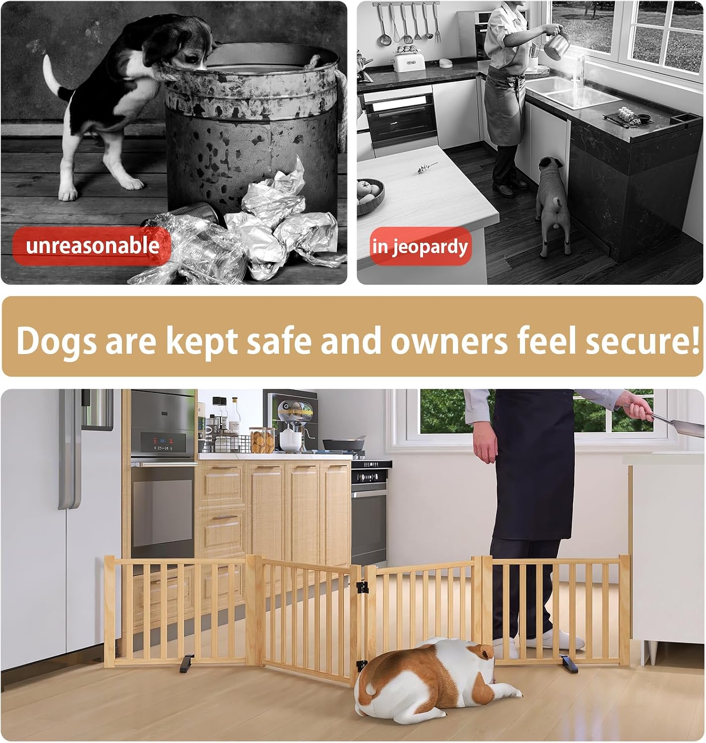 Solid Wood Freestanding Pet Gate,Nature Wood Dog Gates for Doorways The House,Pet Gate for Stairs,Freestanding Indoor Gate Safety Fence,16.9" Height-4 Panels