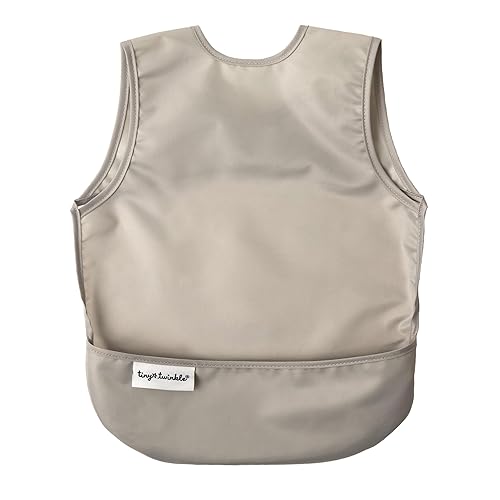 Miniatura 5 de Tiny Twinkle Baberos a prueba de desorden | Paquete de 2 baberos impermeables para comer | Delantal de bebé para alimentar, lavable a máquina, Gris