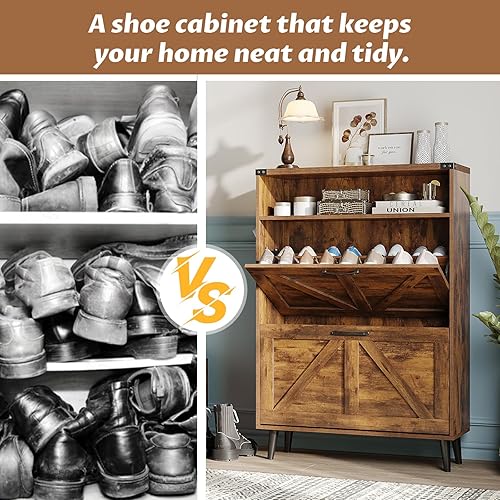 Miniatura 7 de Zapatero con 2 cajones abatibles, armario de almacenamiento de zapatos para entrada, organizador de zapatos independiente con almacenamiento