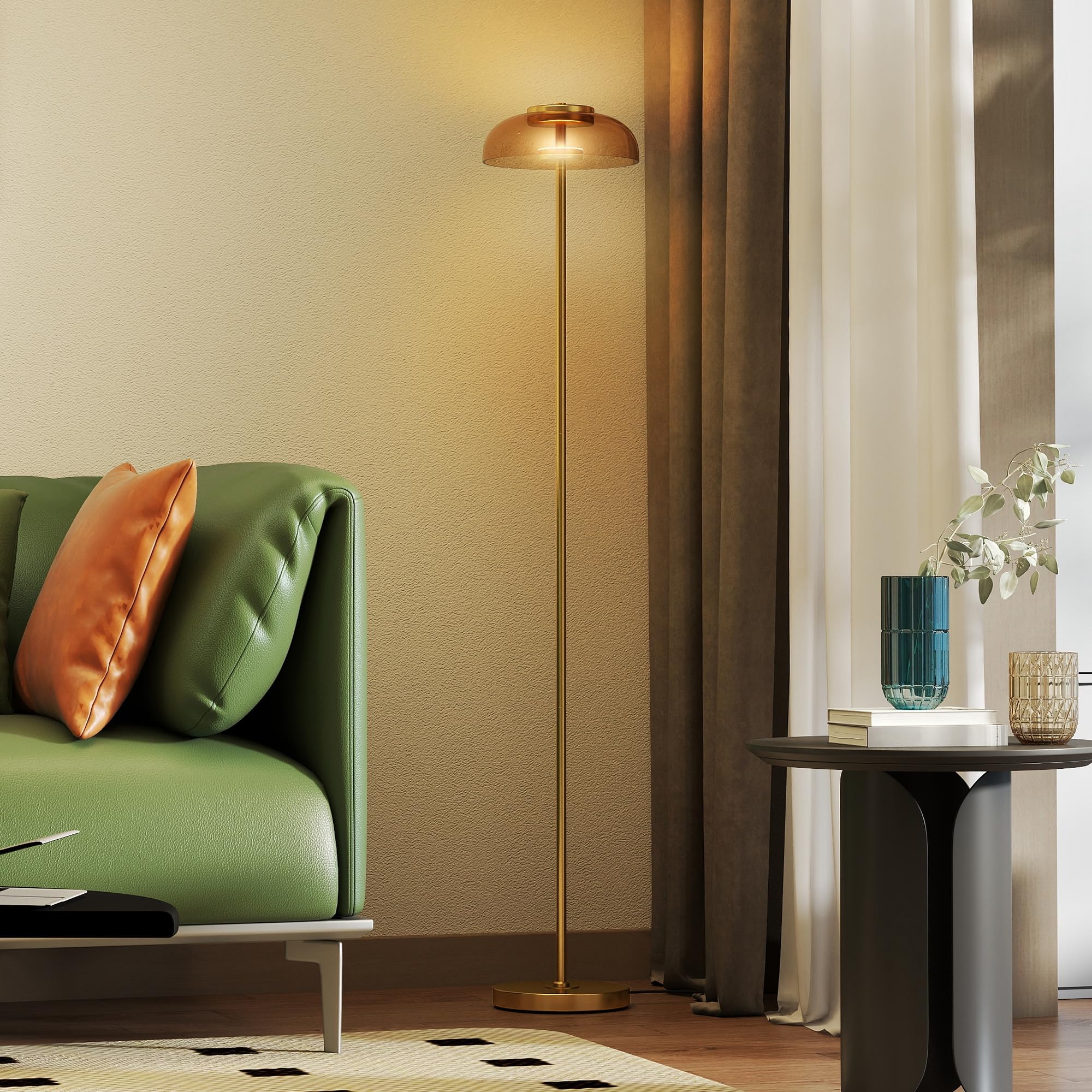 HOMCOM LED Stehlampe für Wohnzimmer, Standleuchte, Warmes 3000K, Messing | Stehleuchte mit Fußschalter, Standleuchte für Schlafzimmer und Wohnzimmer, Glühbirne Nicht Enthalten