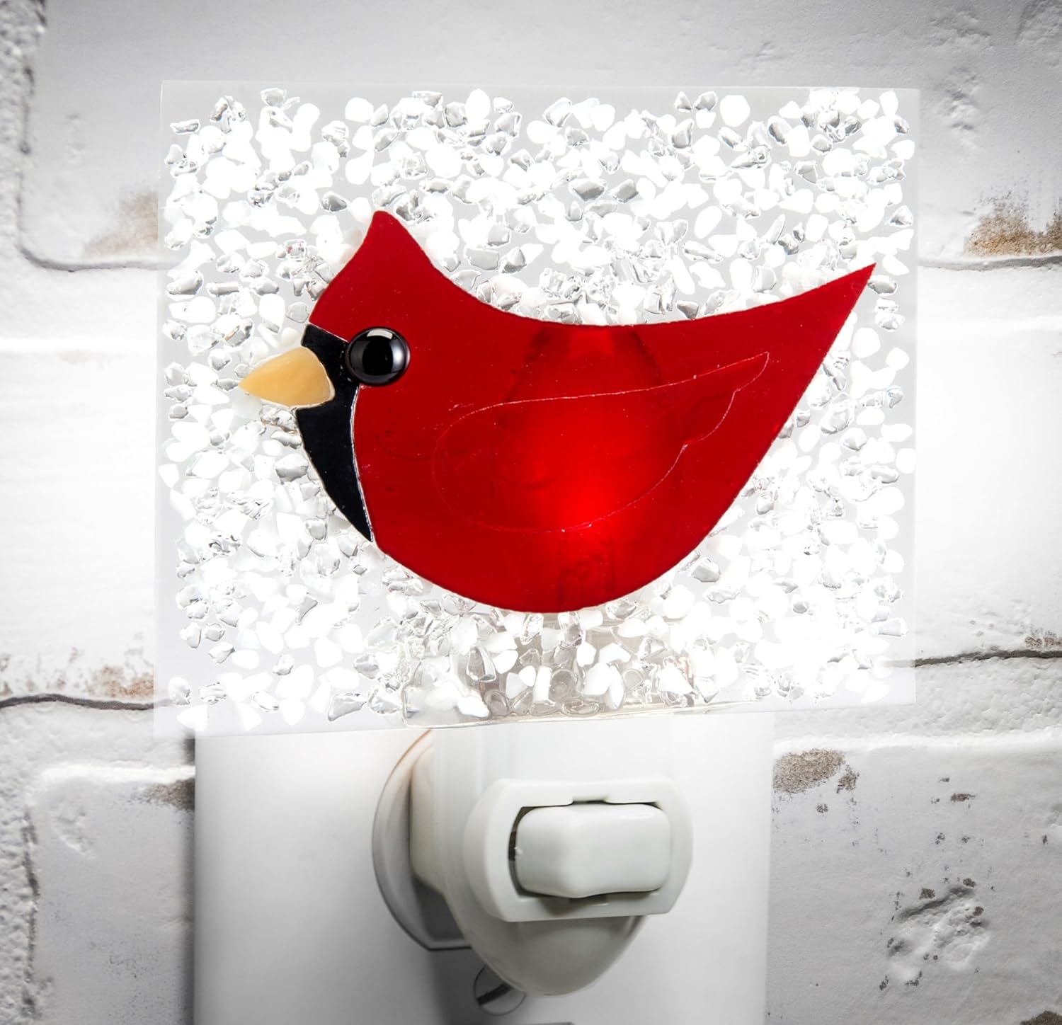 J Devlin Glass Art Stained Glass Night Light, Red Cardinal, Bird, Plug in nightlight for Bedroom/Bathroom/Stairway/Hallway Home Decor NTL 227