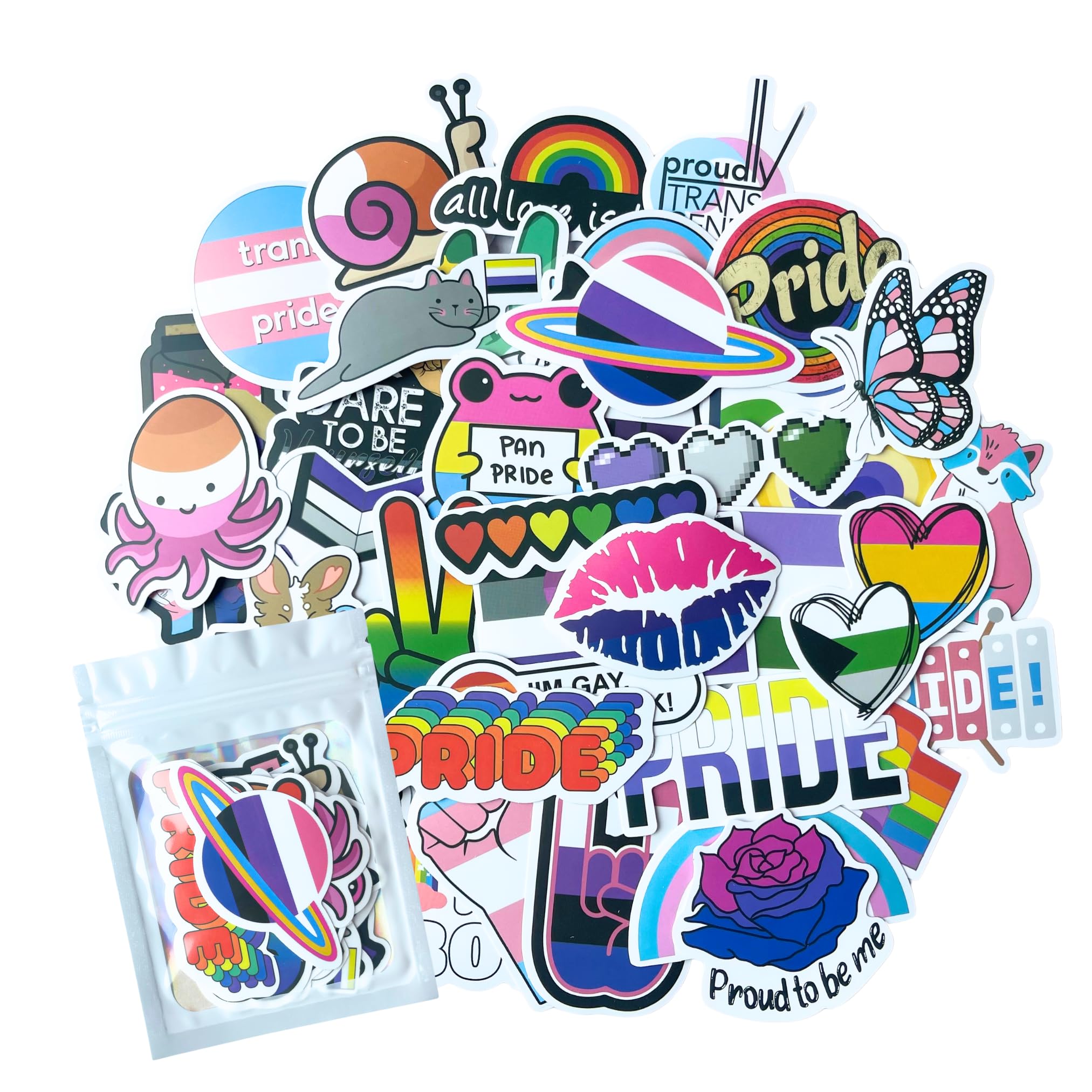 HNTR® Pride Stickers | 50 LGBTQ Rainbow Stickers | Equality & Pride Badge Style Stickers for Laptops, Bottles, Journals & Scrapbooks