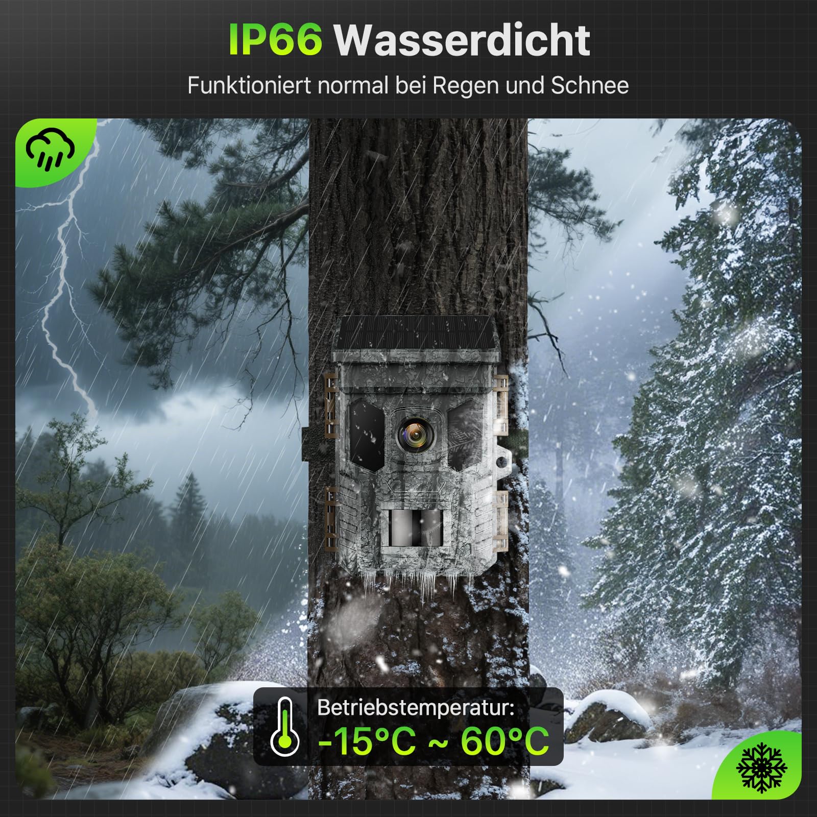 Wildkamera 4K 64MP WLAN mit Handyübertragung App – Wildtierkamera mit Nachtsicht, Bewegungsmelder, 0,2s Auslösung, Outdoor Überwachungskamera für Garten, Hof & Außenbereich, IP66 Winterfest