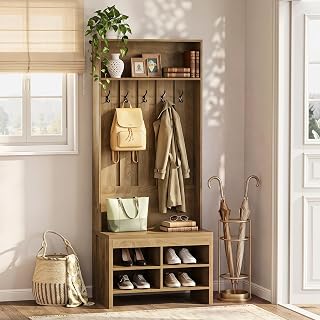 Tribesigns Hall Tree with Bench and Storage, Entryway Bench with Coat Rack